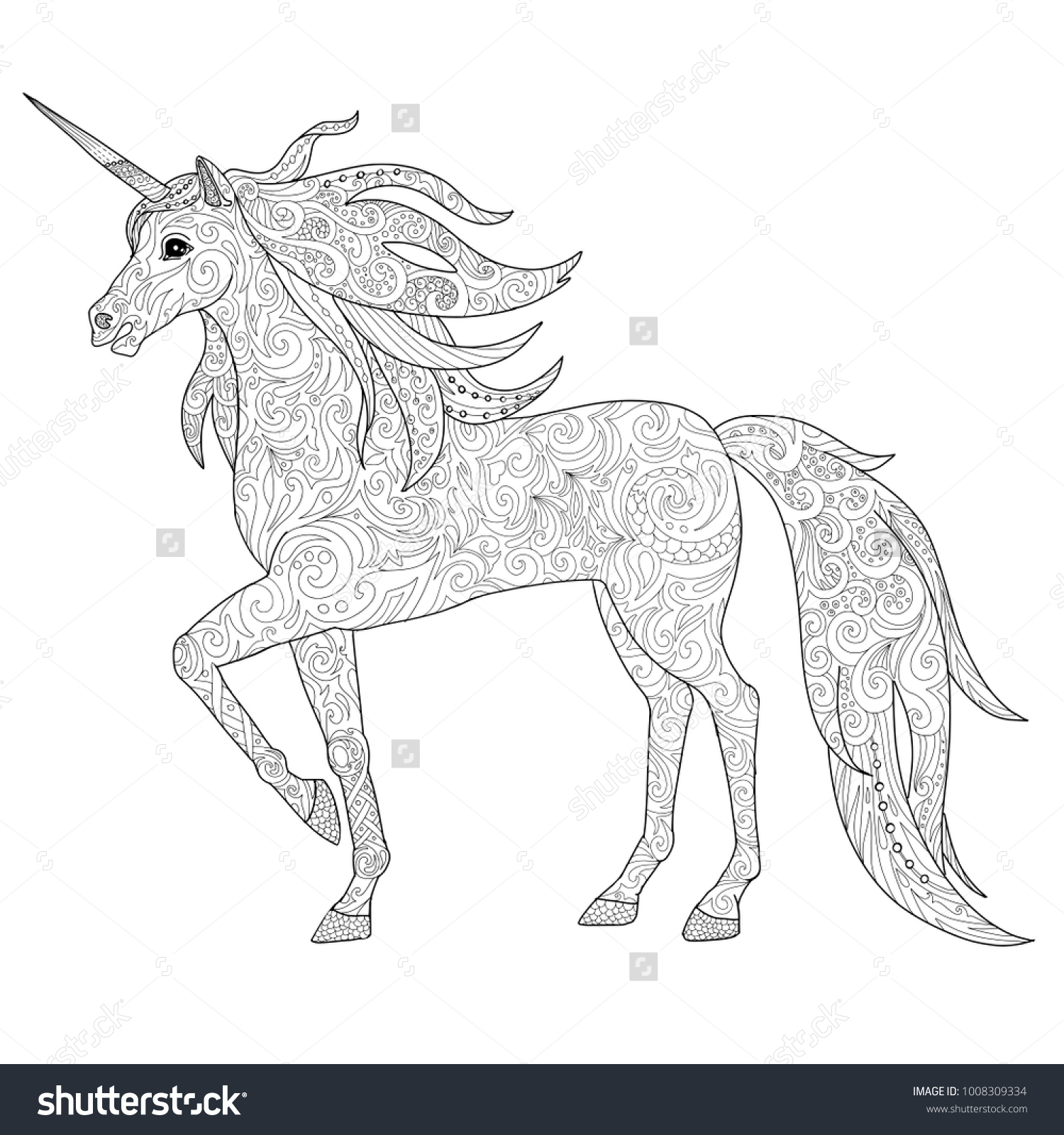 Unicorns Horse Page Adult Coloring Book Stock Vector (Royalty Free ...