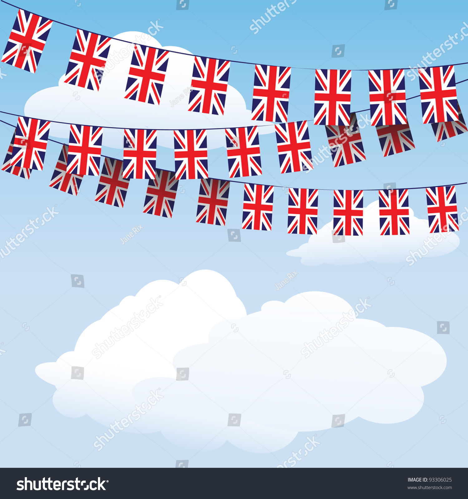 SVG of Union Jack bunting on cloud background with space for your text. Suitable for King Charles III coronation celebrations.  EPS10 vector format svg