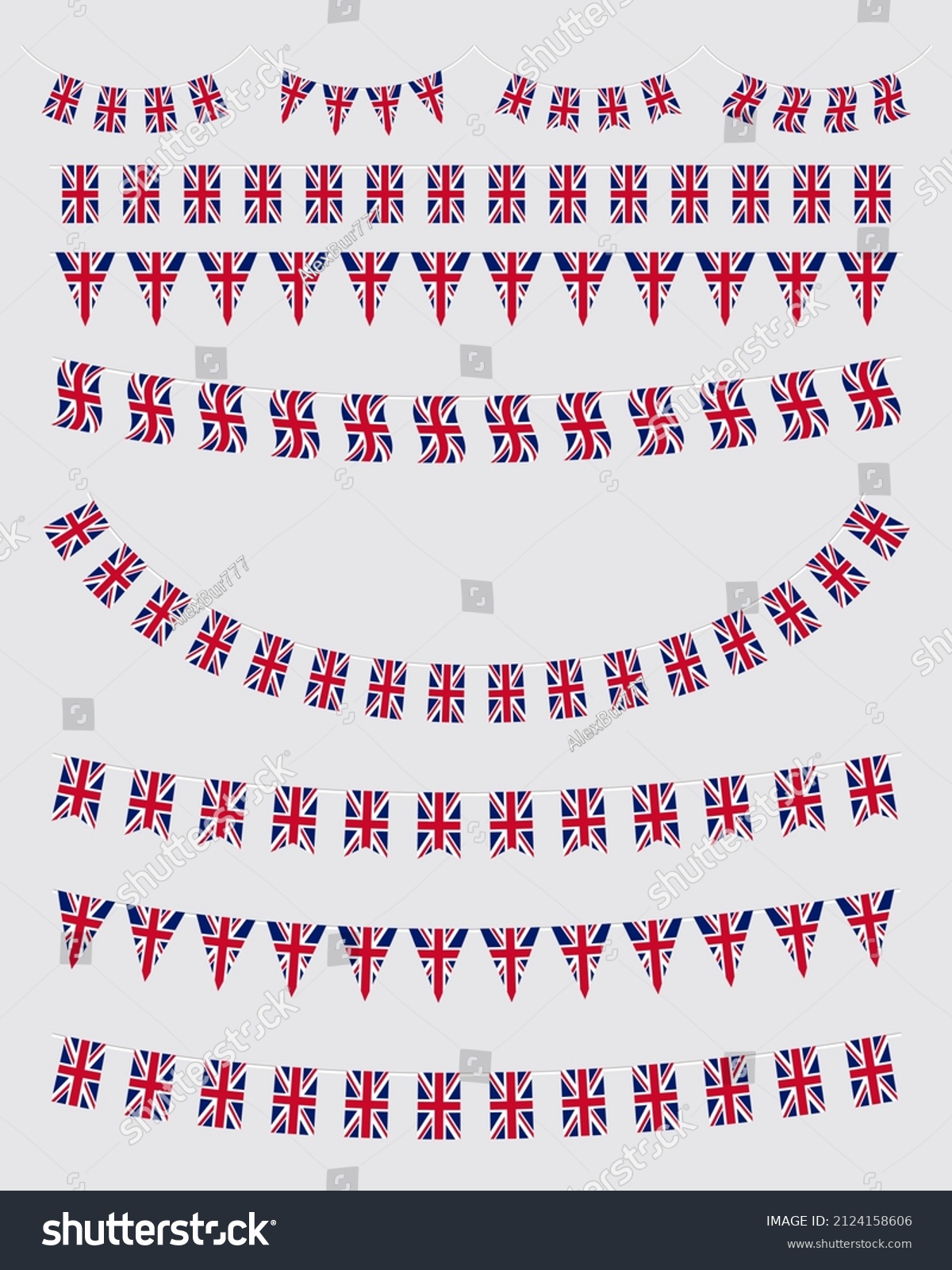 SVG of Union Jack bunting set with UK flags. United Kingdom flags garland. svg