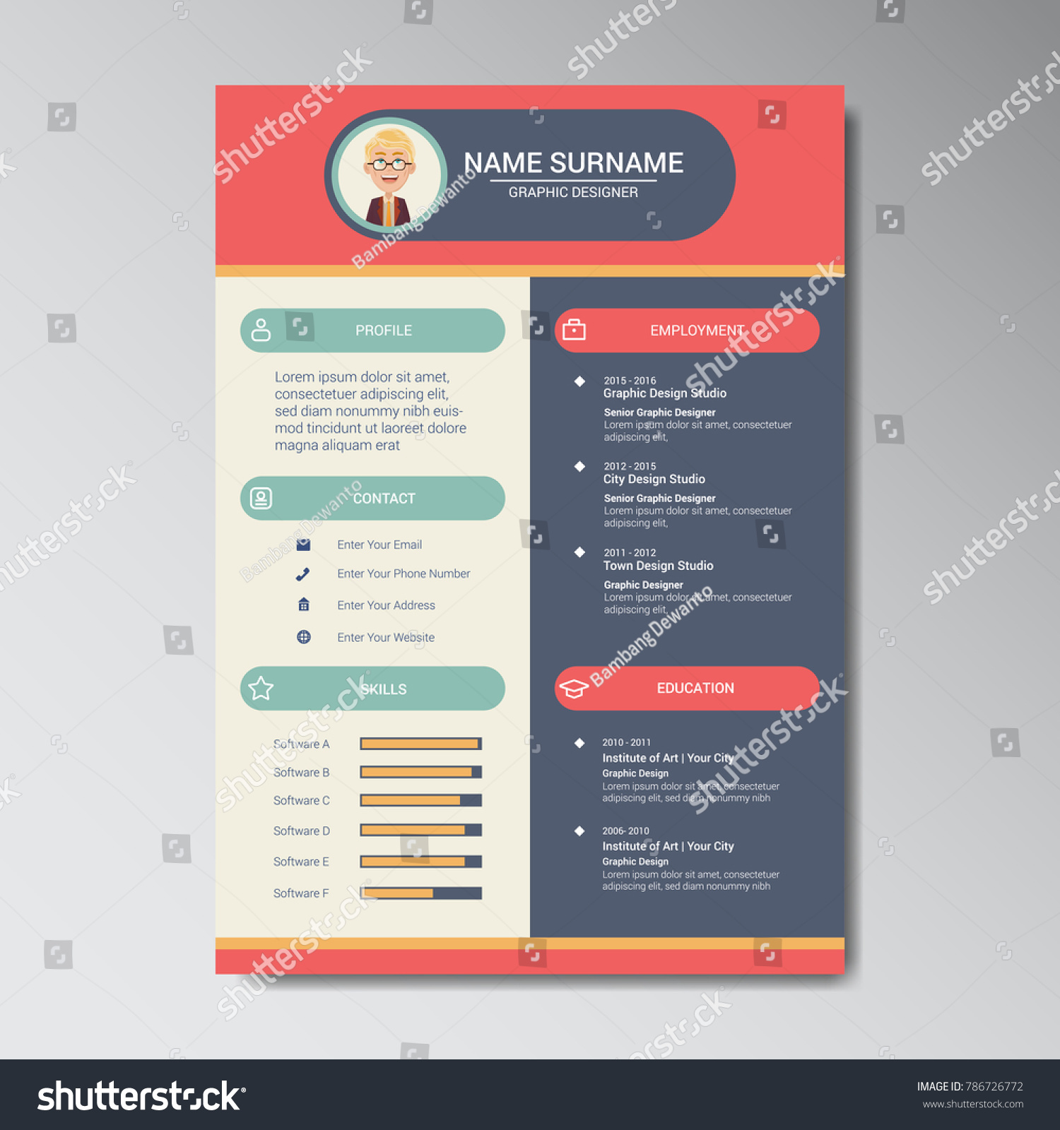 unique flat color curriculum vitae design stock vector royalty free