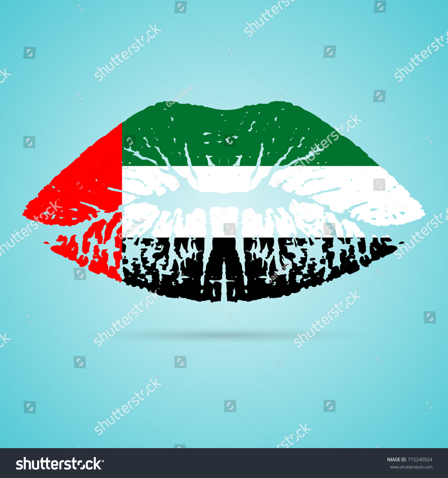 SVG of United Arab Emirates Flag Lipstick On The Lips Isolated On A White Background. Vector Illustration. Kiss Mark In Official Colors And Proportions. Independence Day svg