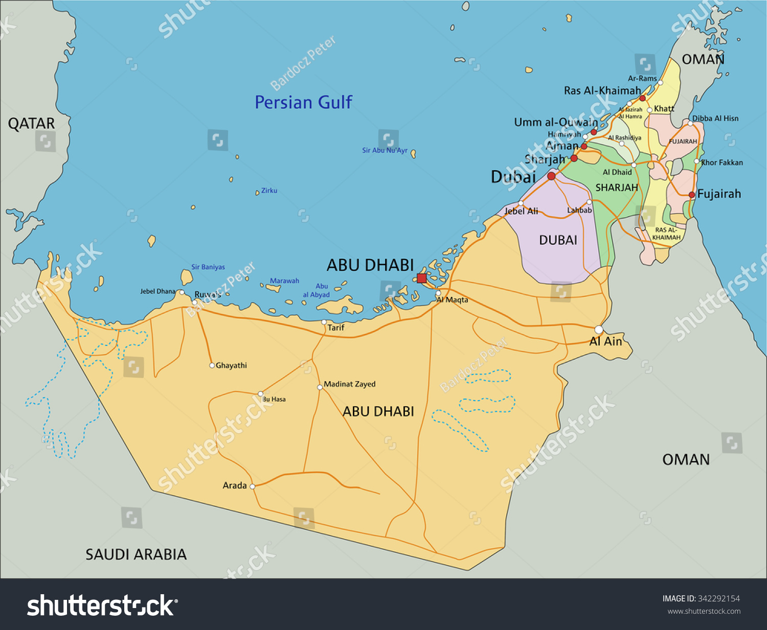 United Arab Emirates Highly Detailed Editable Political Map With