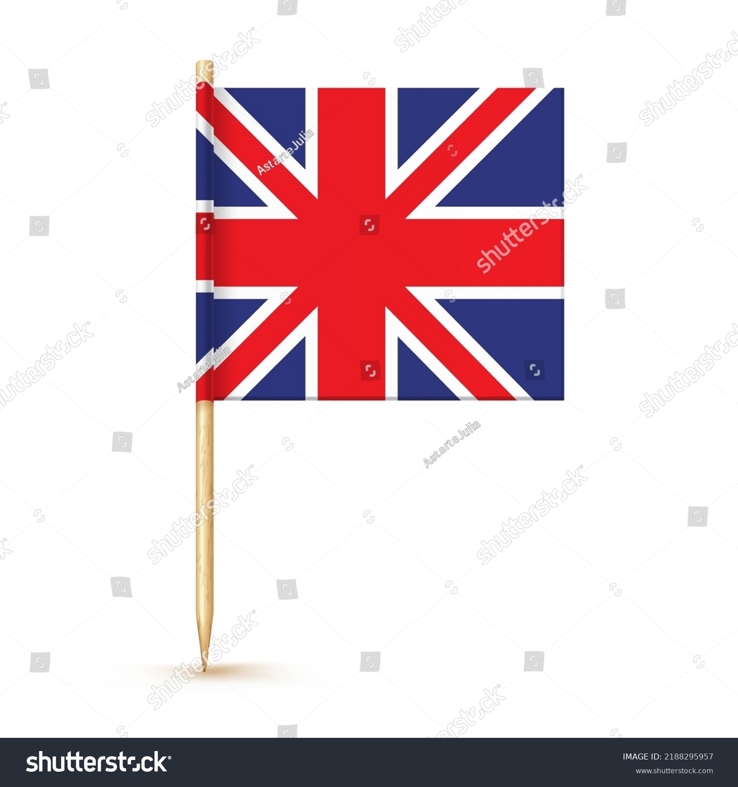 SVG of United kindom toothpick flag isolated on wood stick with white paper. Great Britain Realistic little tooth pick for lunch. Vector cocktail decoration. svg