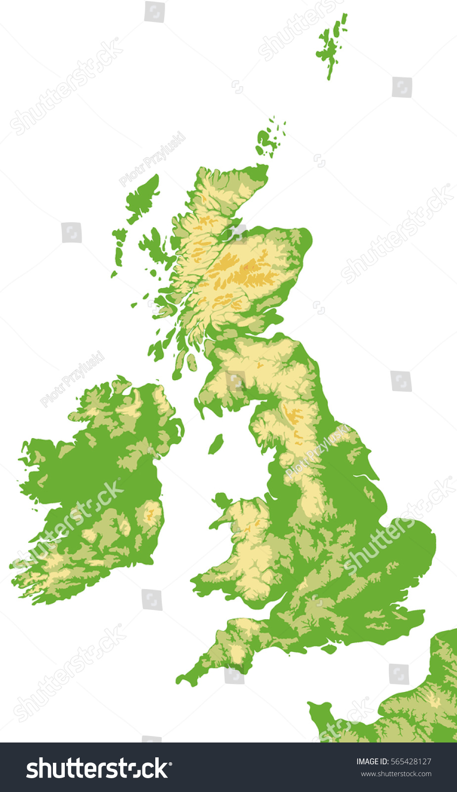 英国とアイルランドの物理的な等高線マップ のベクター画像素材 ロイヤリティフリー