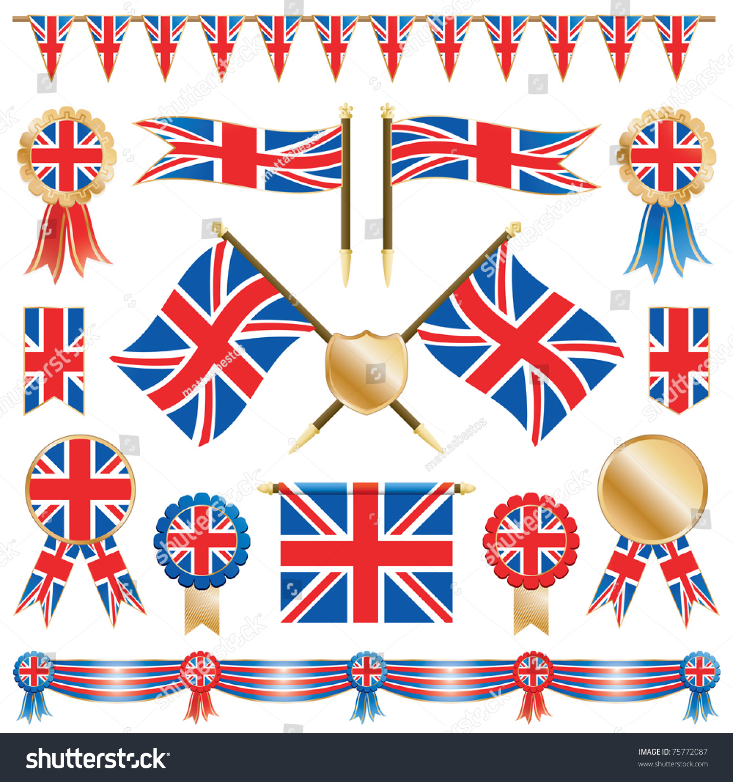 SVG of united kingdom decorative ribbons, flags and rosettes isolated on white svg