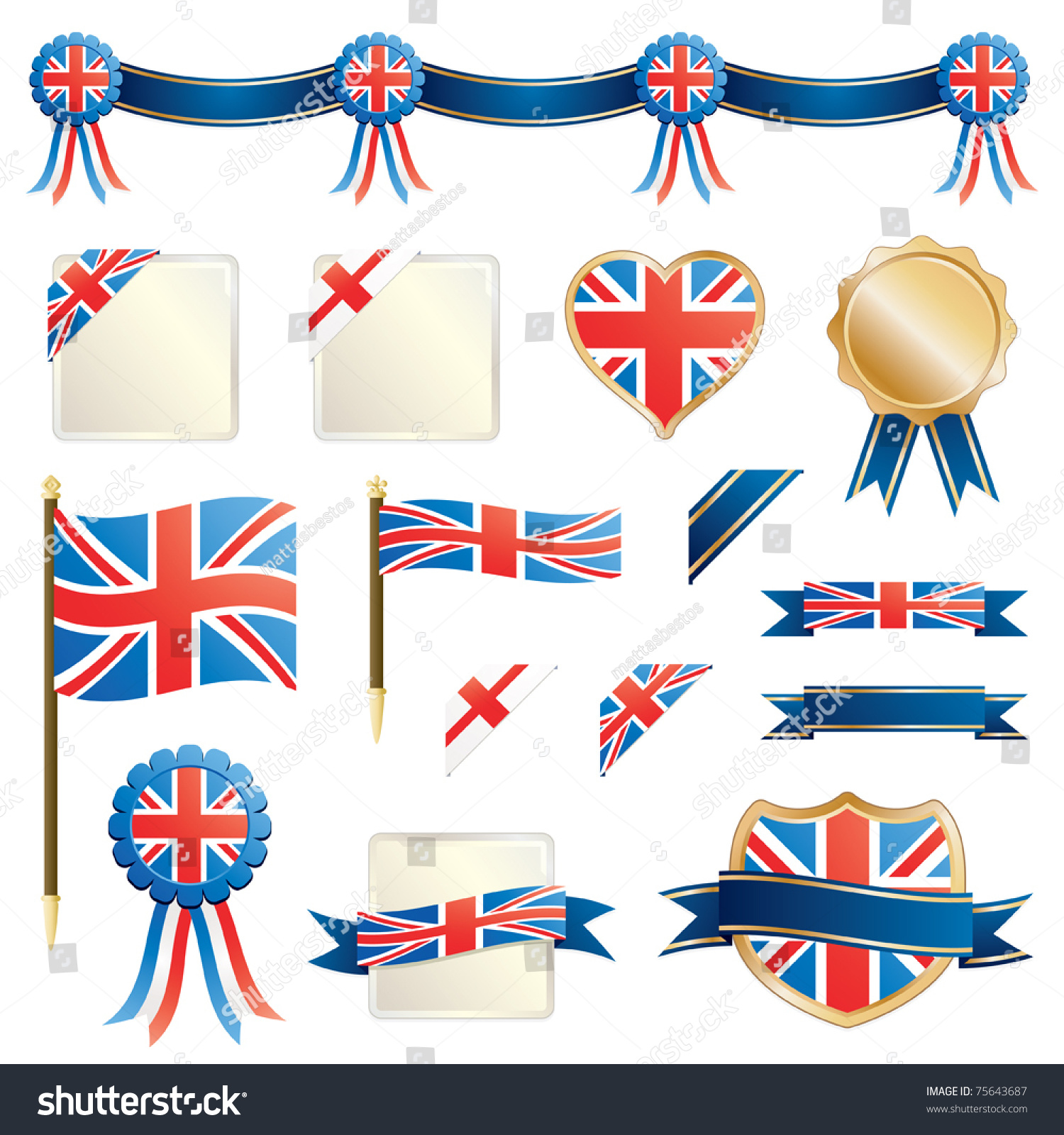 SVG of united kingdom decorative ribbons, flags and seals isolated on white svg