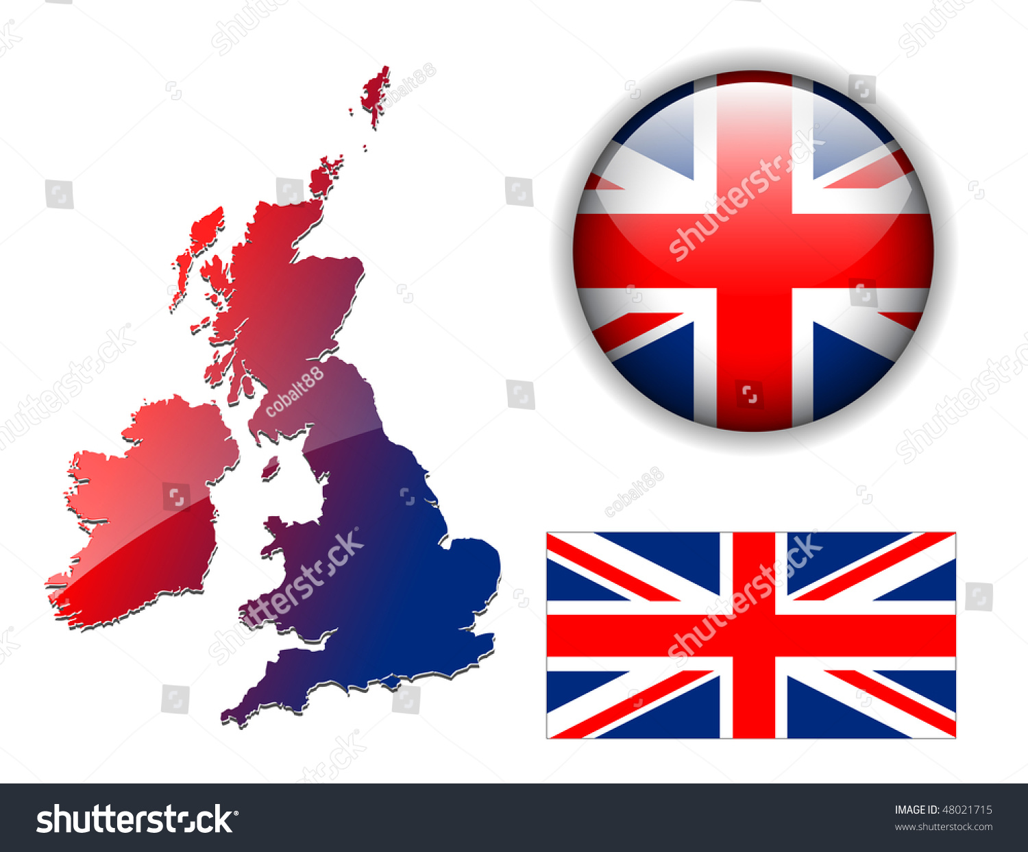 United Kingdom England Flag Map Glossy Stock Vector 48021715 - Shutterstock