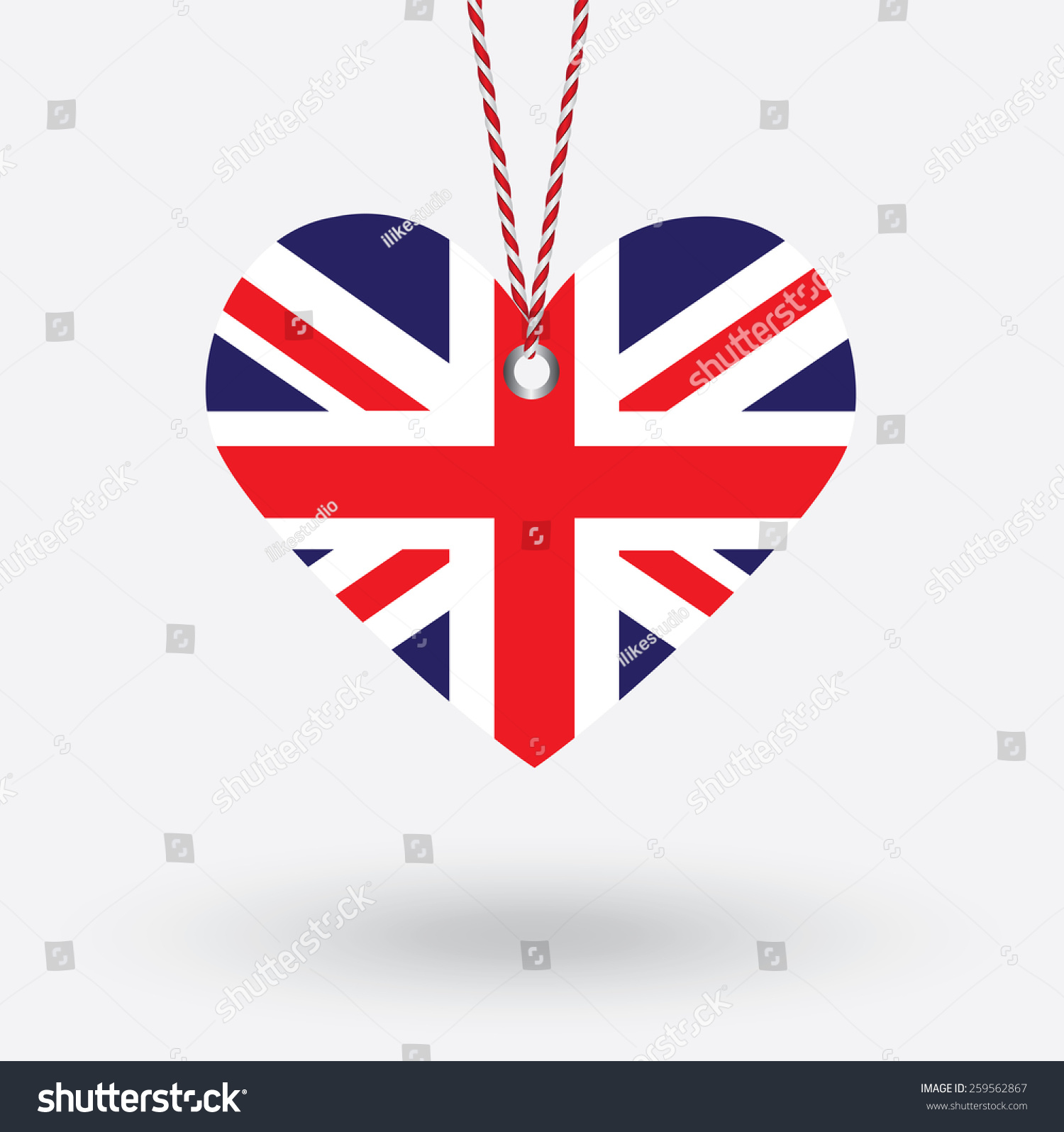 SVG of United Kingdom flag in the shape of a heart with hang tags svg