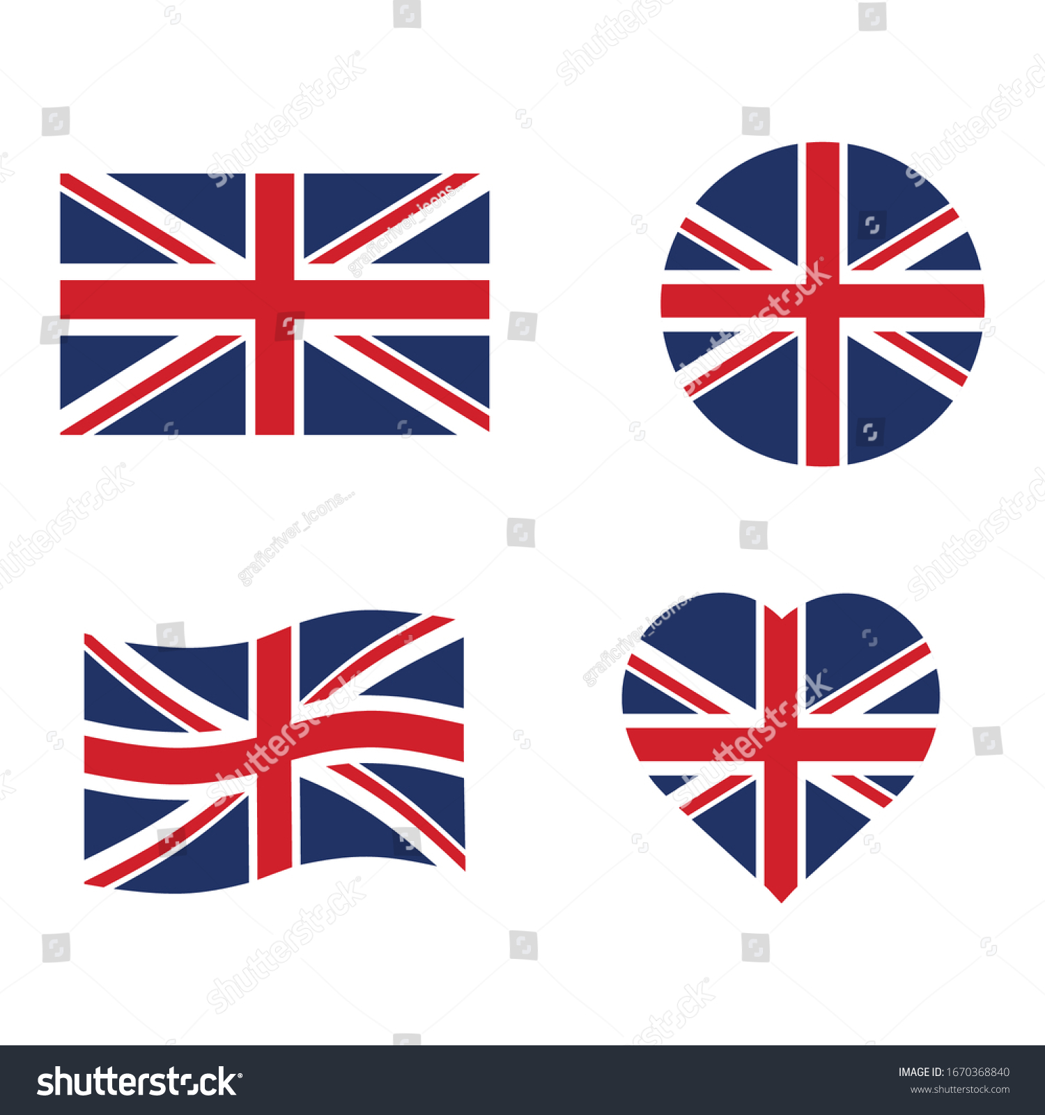 SVG of United Kingdom flag set  in grunge style, oval, circular and heart shape. vector icon Illustration svg