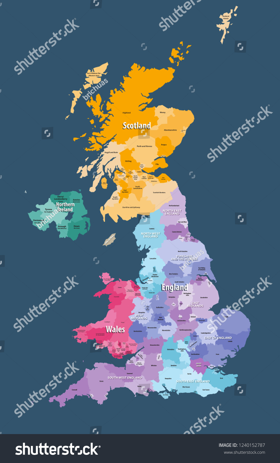 United Kingdom High Detailed Vector Map Vector De Stock Libre De Regalías 1240152787