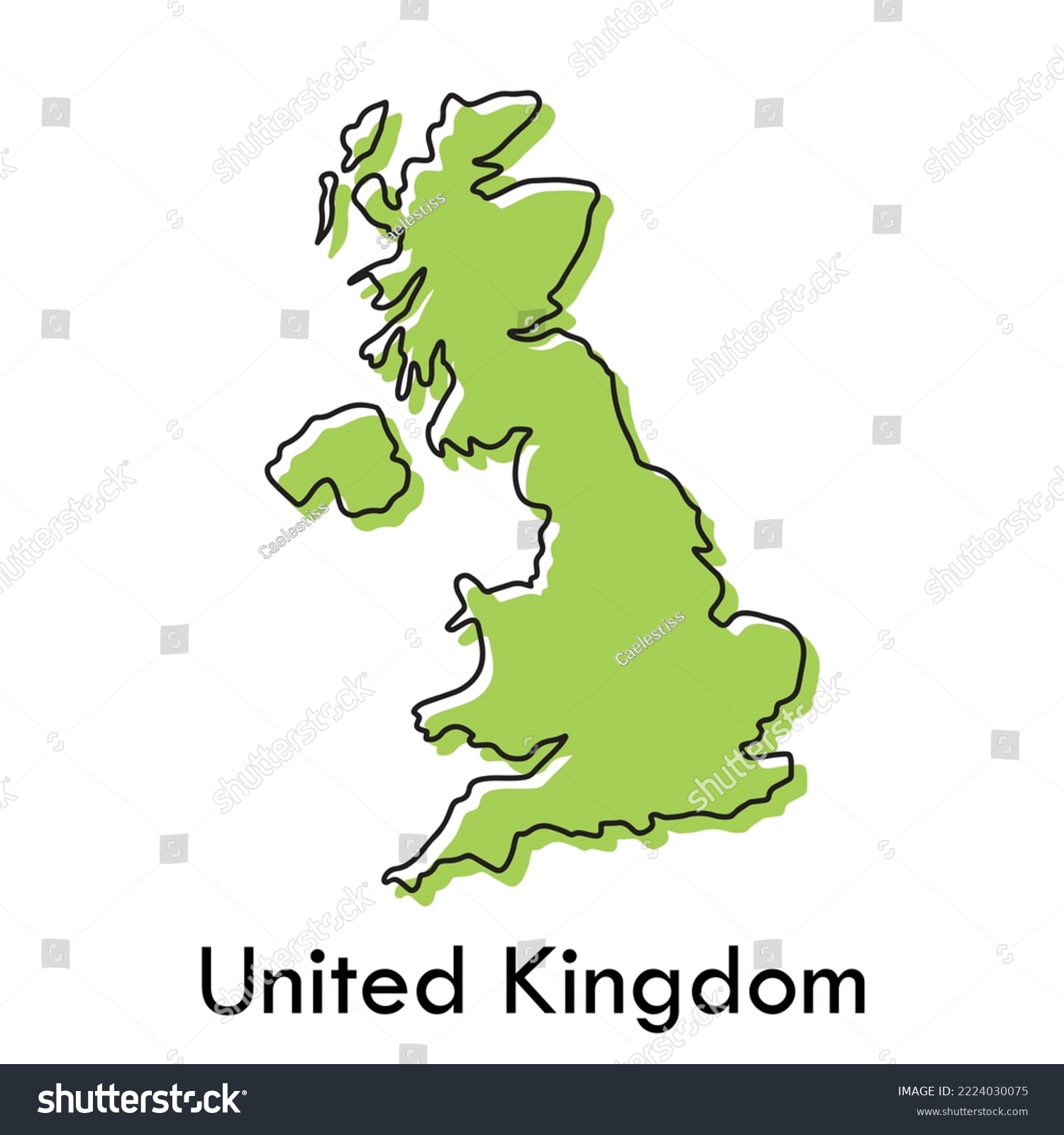 SVG of United Kingdom of Great Britain and Northern Ireland - simple hand drawn stylized concept with sketch black line outline contour map. country border silhouette drawing vector illustration. svg