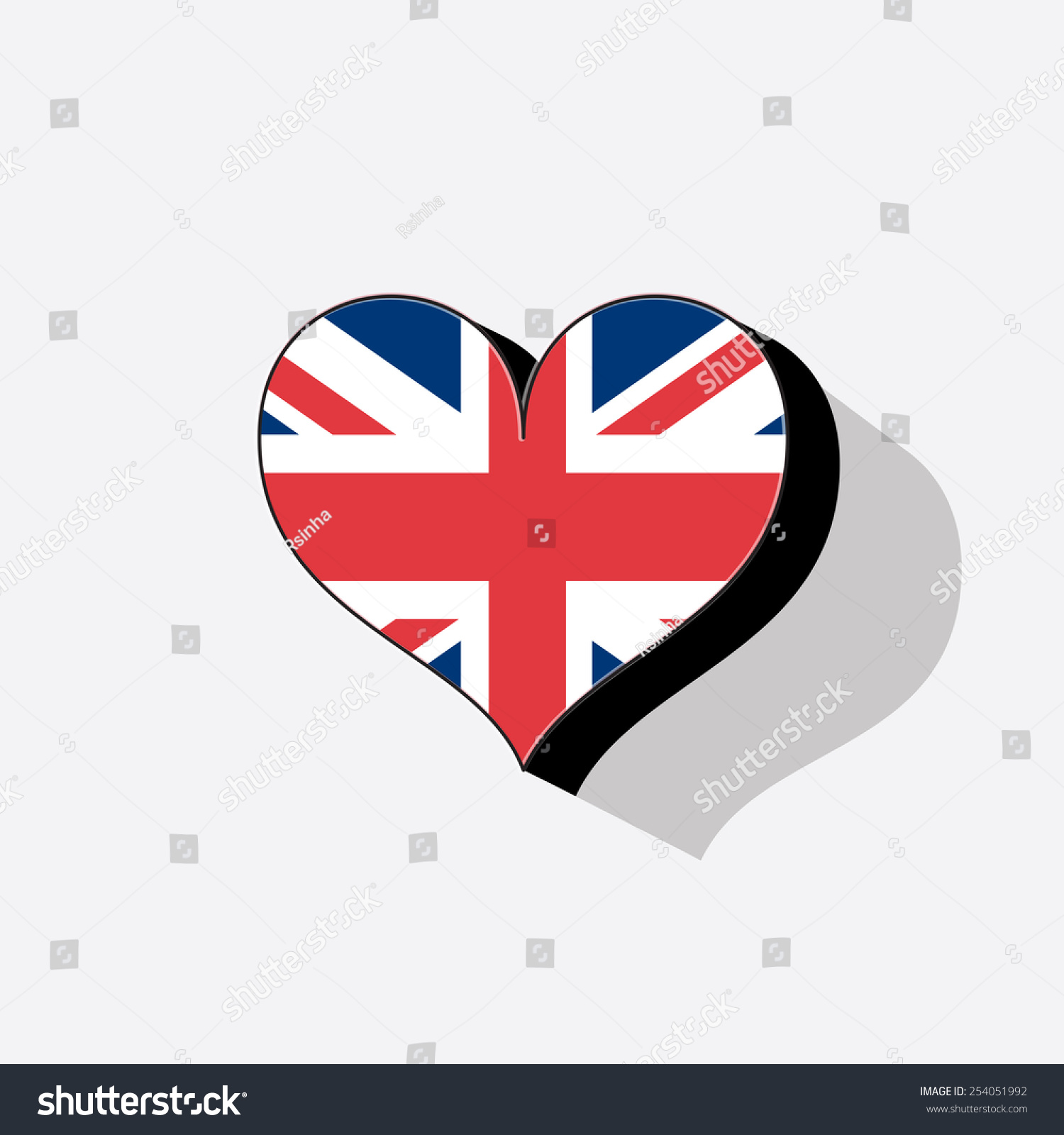 SVG of United Kingdom or UK flag in heart shape with long shadow.EPS10 svg