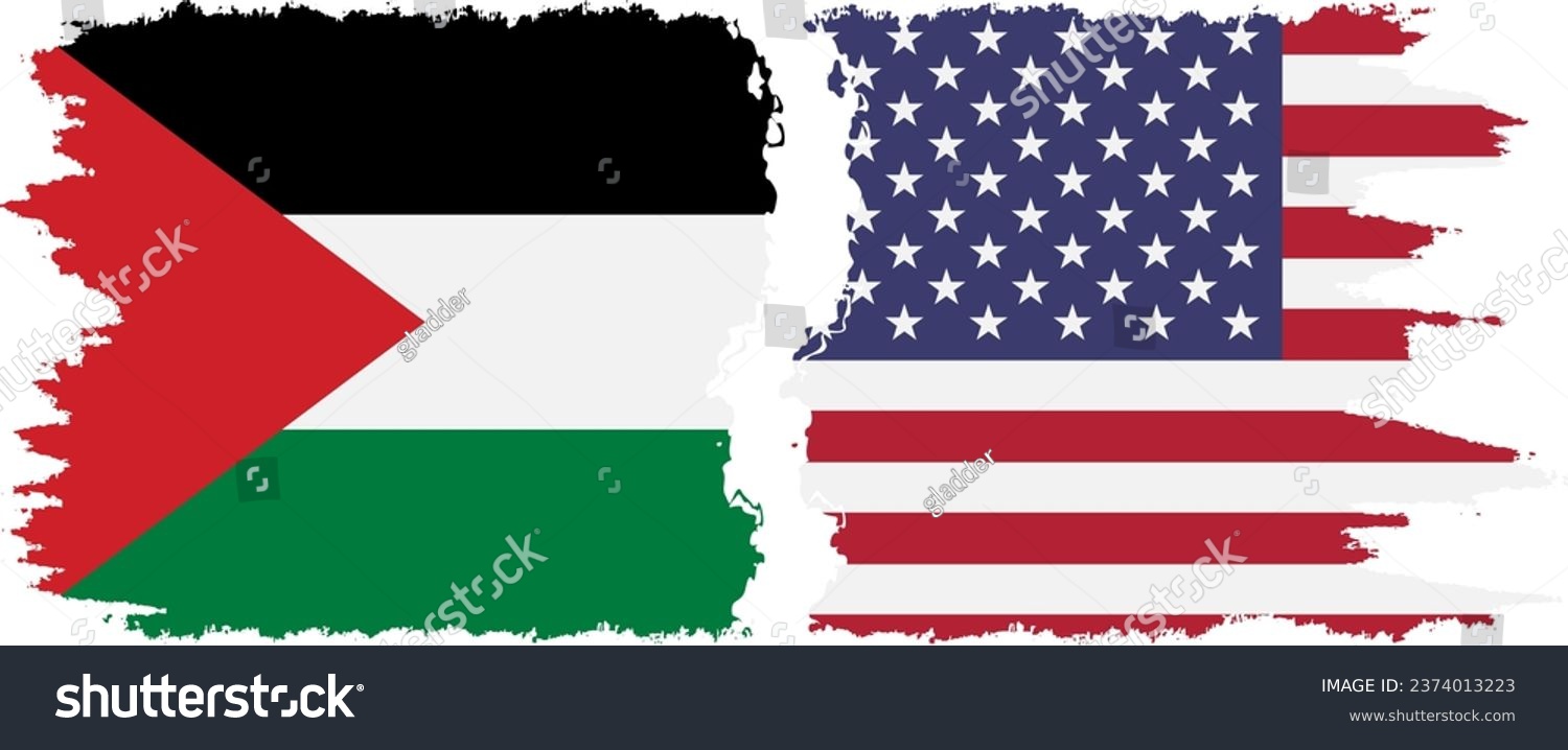 SVG of United States and Palestine grunge flags connection, vector svg
