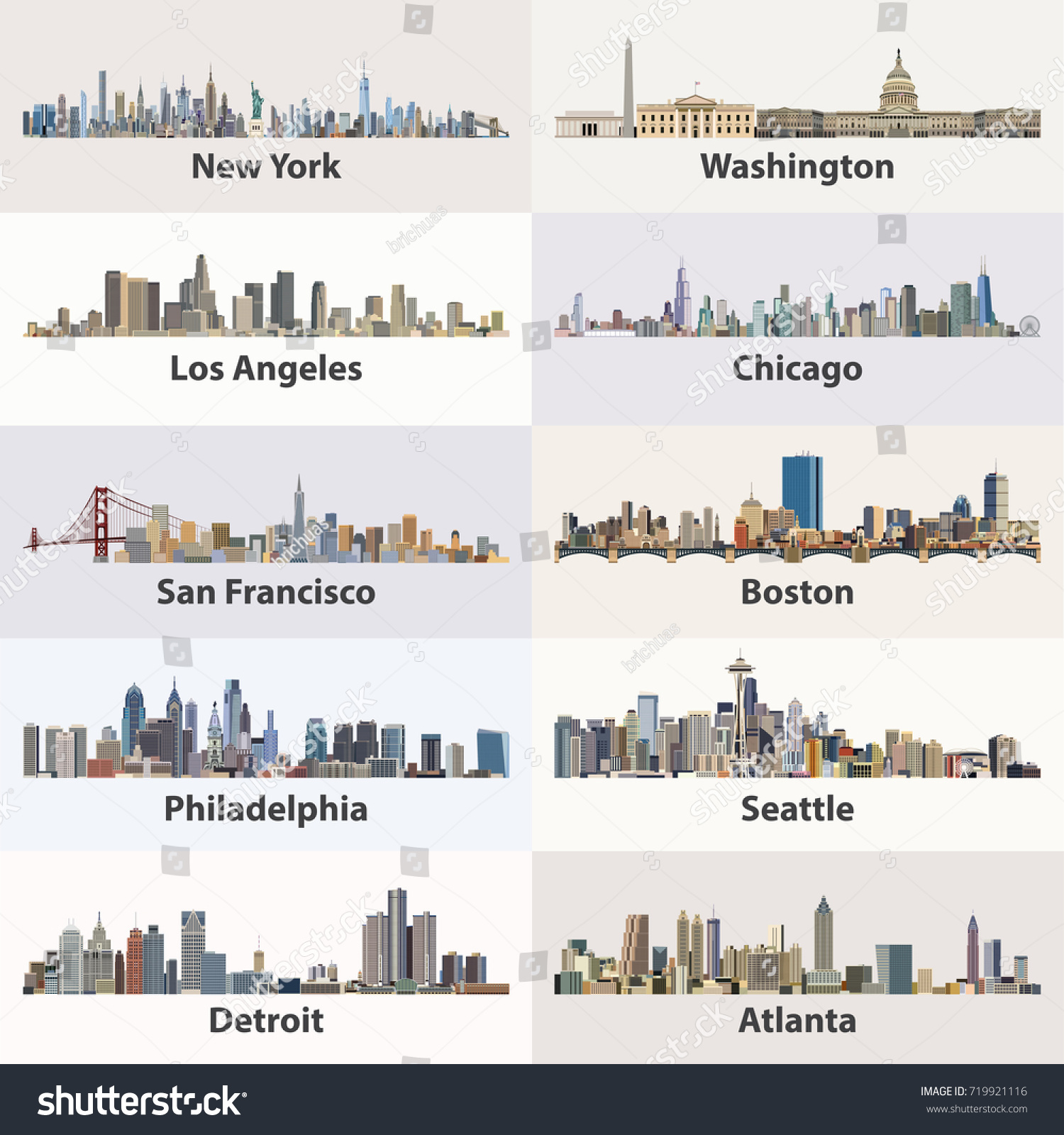 SVG of United States cities skylines vector collection svg