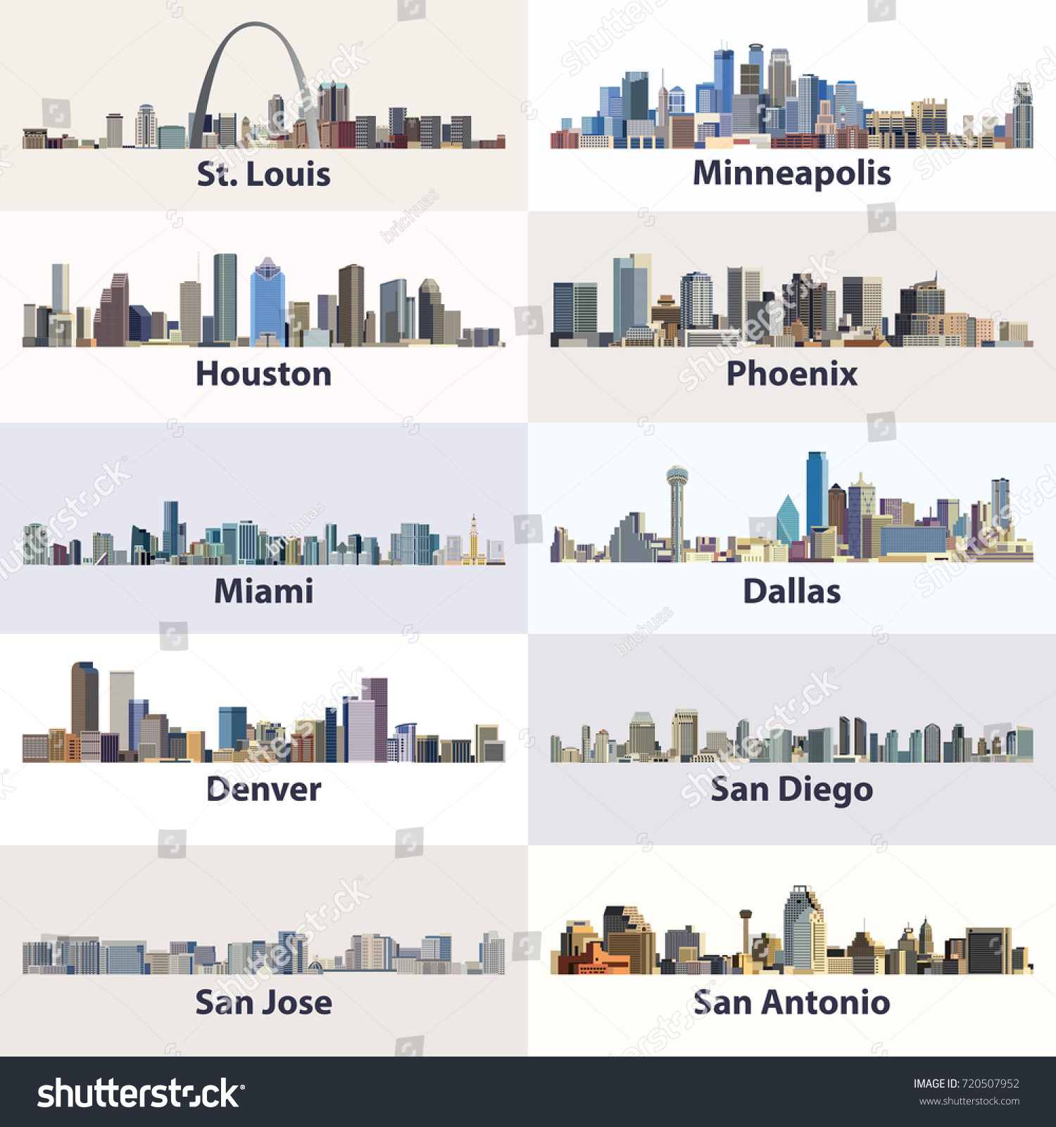 United States Cities Skylines Vector Collection Stock Vector Royalty