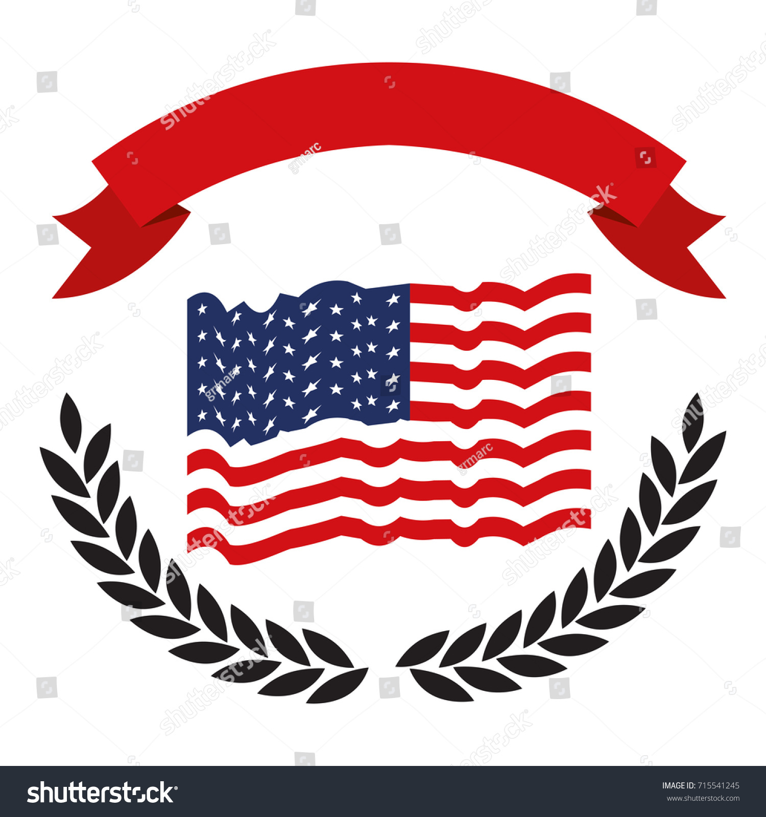 SVG of united states flag with black olive branch arch on bottom and thick red ribbon on top vector illustration svg