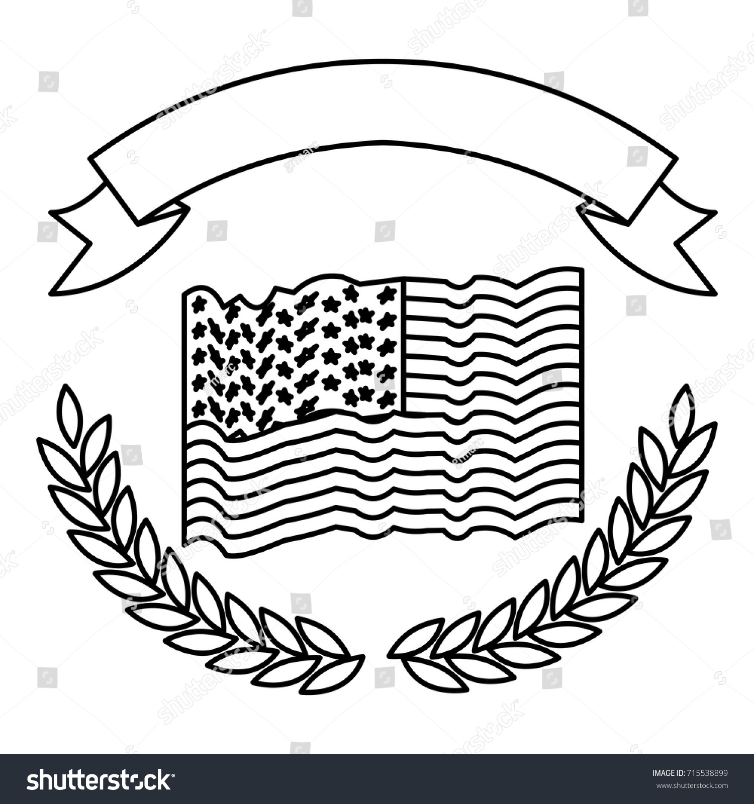 SVG of united states flag with olive branch arch on bottom and thick ribbon on top in monochrome silhouette vector illustration svg