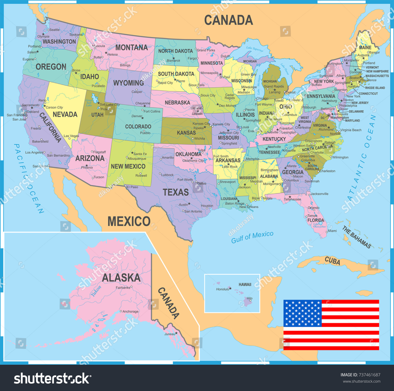 United States Map Detailed Vector Illustration Stock Vektorgrafik