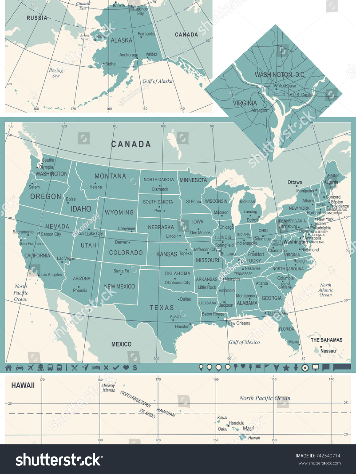 Vektor Stok United States Map Vintage Detailed Vector Tanpa Royalti 742540714 Shutterstock 4000