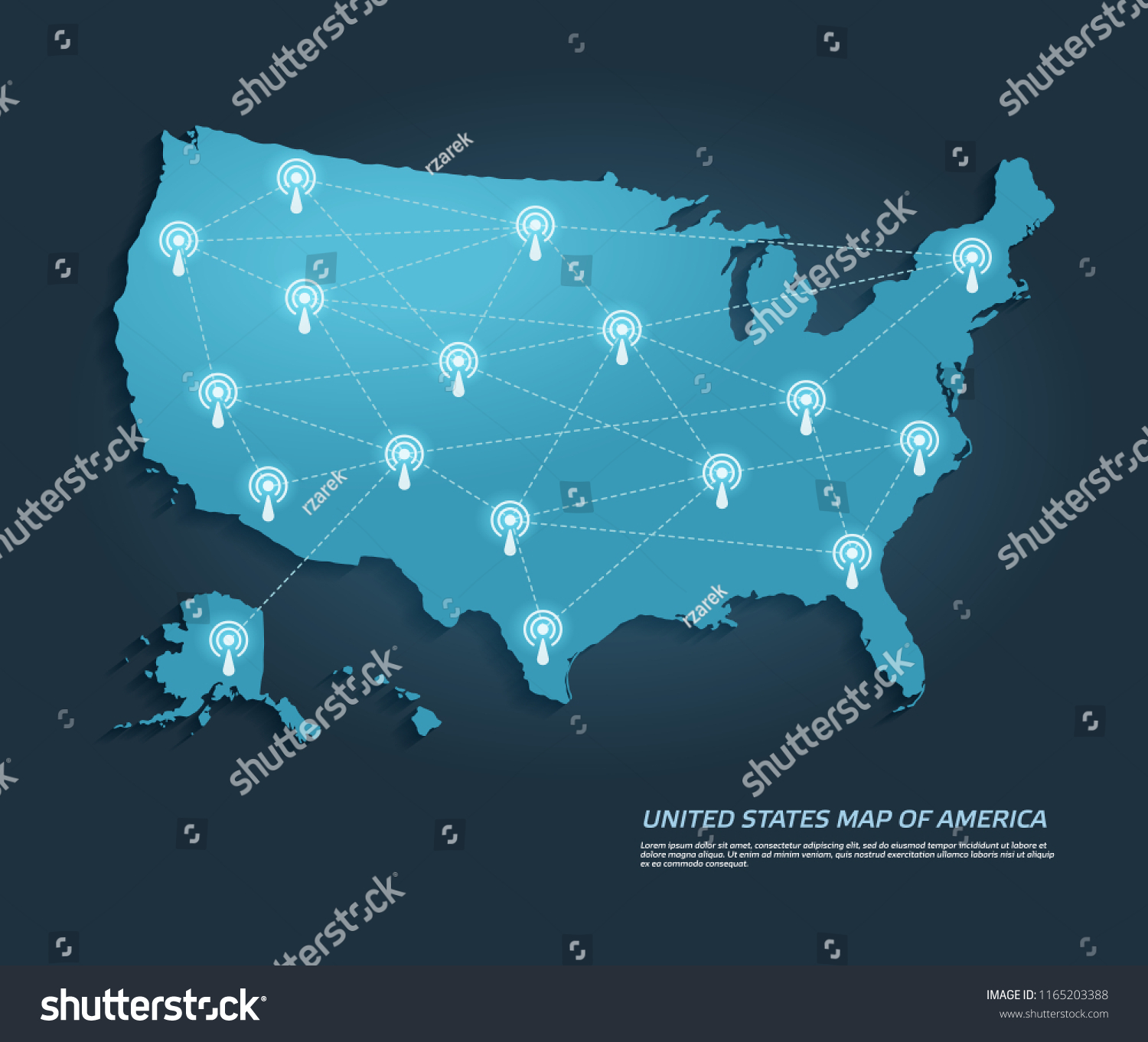 United States Map Transmission Towers Internet Stock Vector Royalty Stock Vector United States Map With Transmission Towers Internet Connection Technology Concept 1165203388