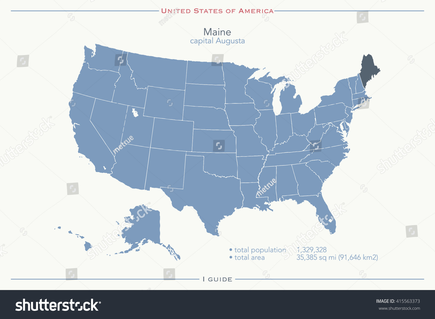 United States America Isolated Map Maine Stock Vector Royalty Free 415563373