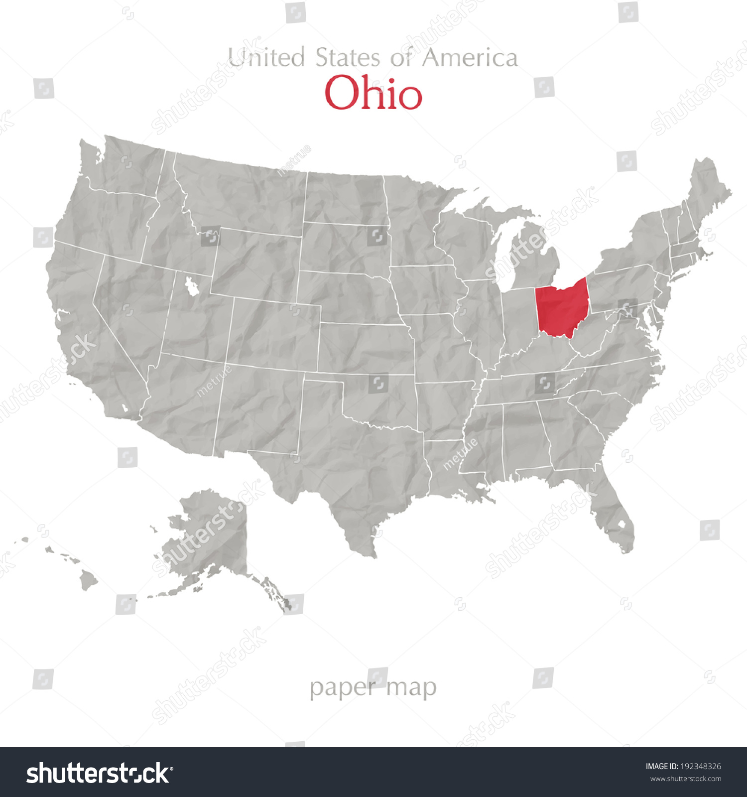 United States America Map Ohio State Stock Vector Royalty Free Stock Vector United States Of America Map And Ohio State Territory On Textured Paper 192348326