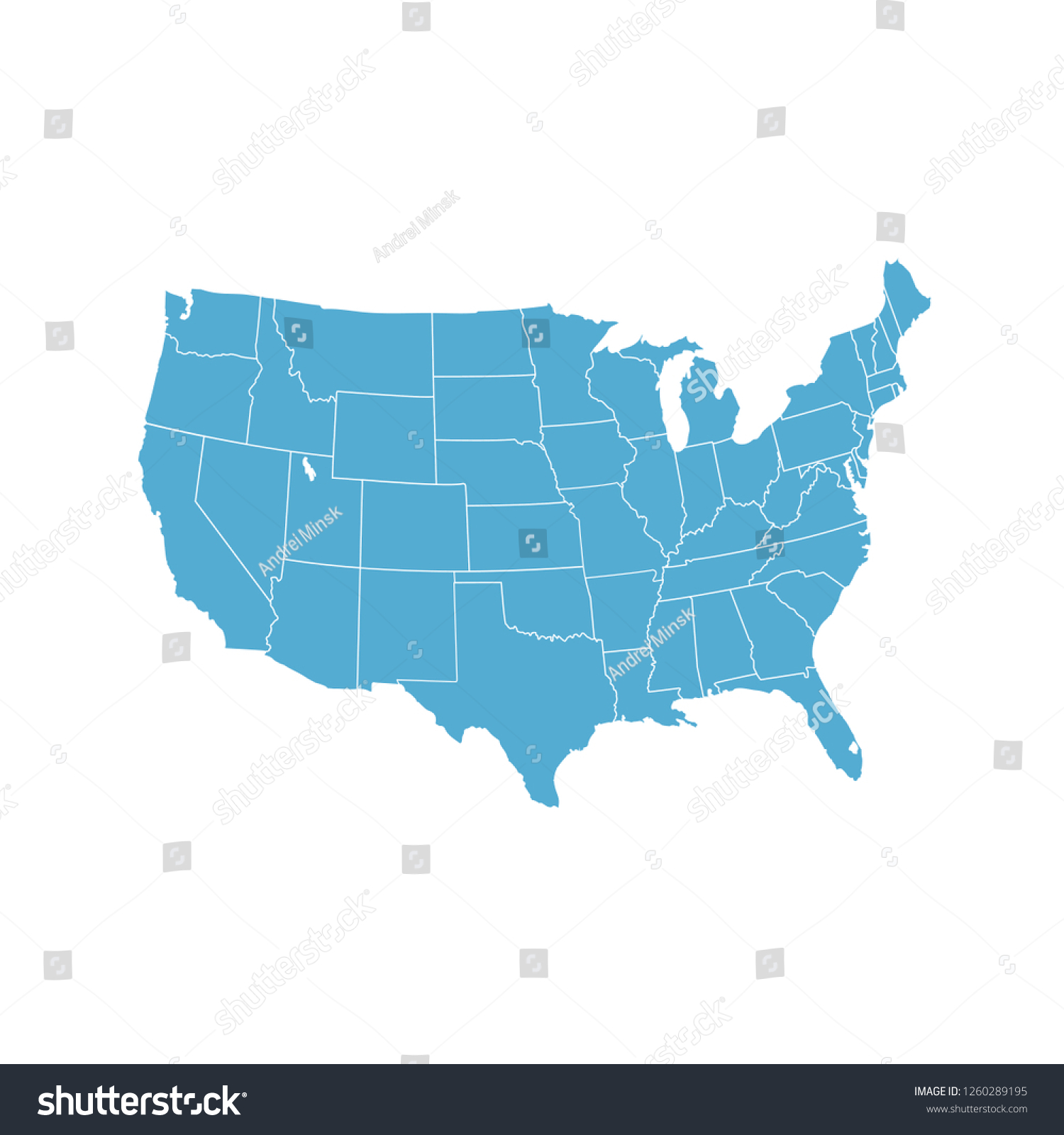 Vektor Stok United States America Map Usa Tanpa Royalti 1260289195 Shutterstock 8680