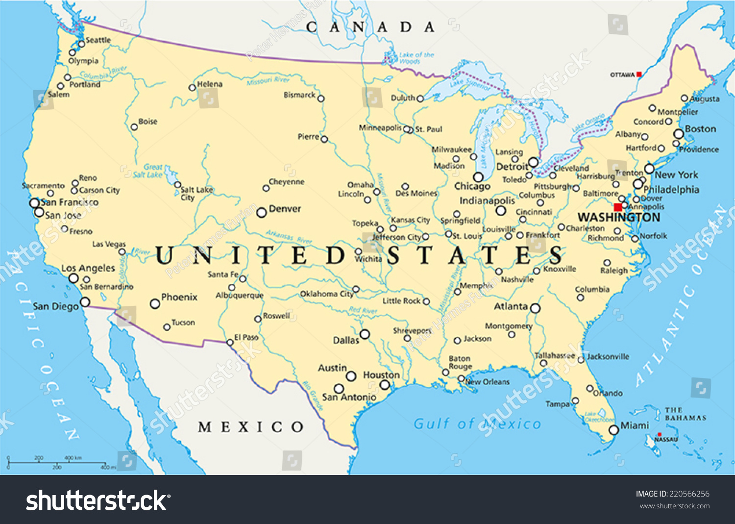 United States America Political Map Capital Stock Vector 220566256