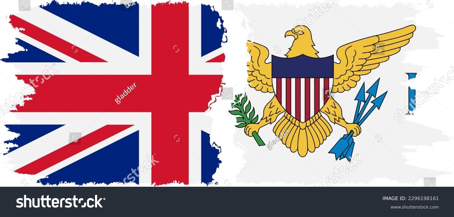 SVG of United States Virgin Islands and UK grunge flags connection, vector svg