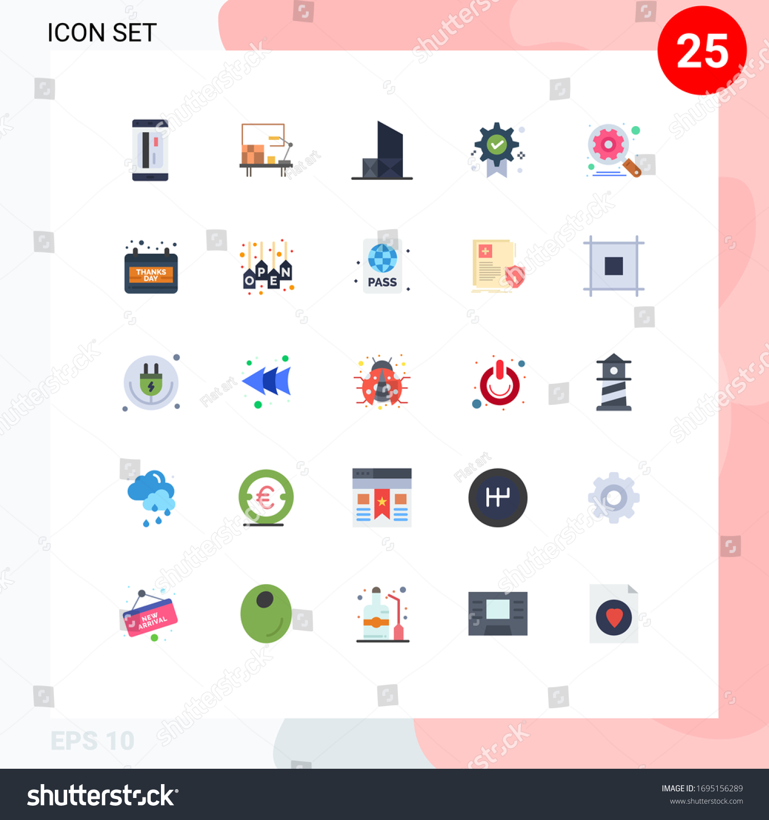 SVG of Universal Icon Symbols Group of 25 Modern Flat Colors of medal; badge; table; award; rescue Editable Vector Design Elements svg