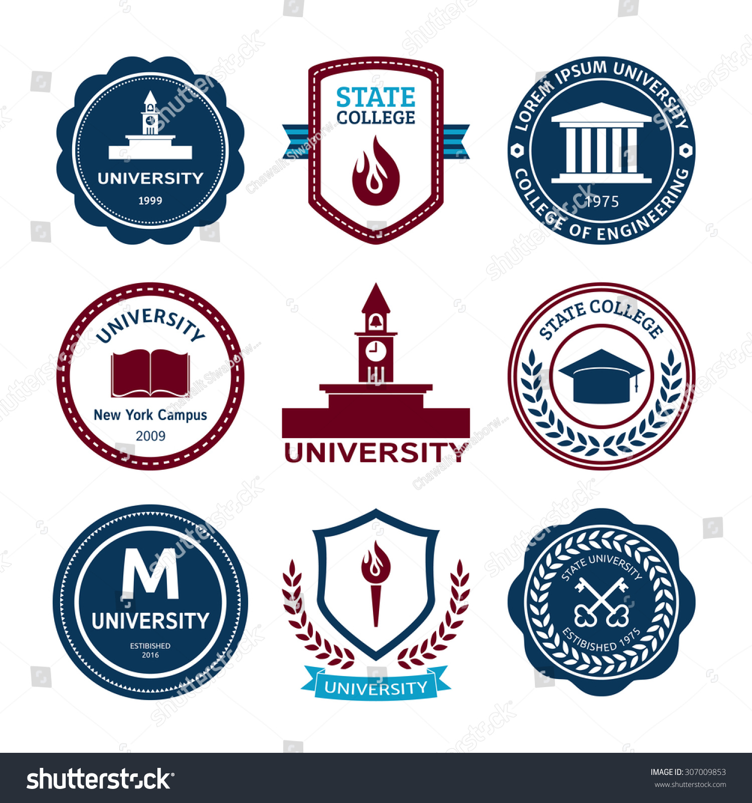 University And College School Logo Emblems Stock Vector Illustration ...