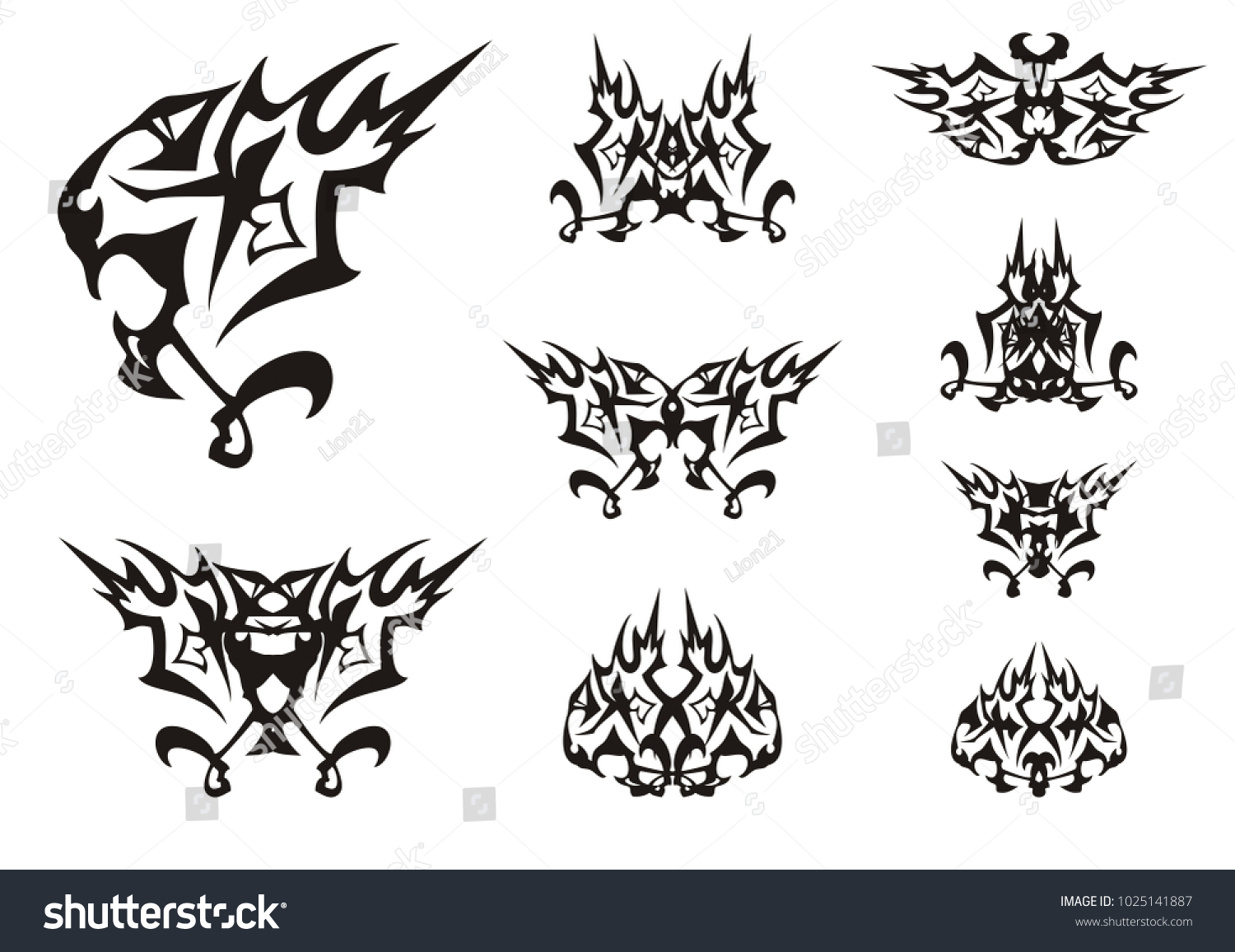 Unusual Fantastic Lion Head Symbols Tribal Stock Vector (Royalty Free ...