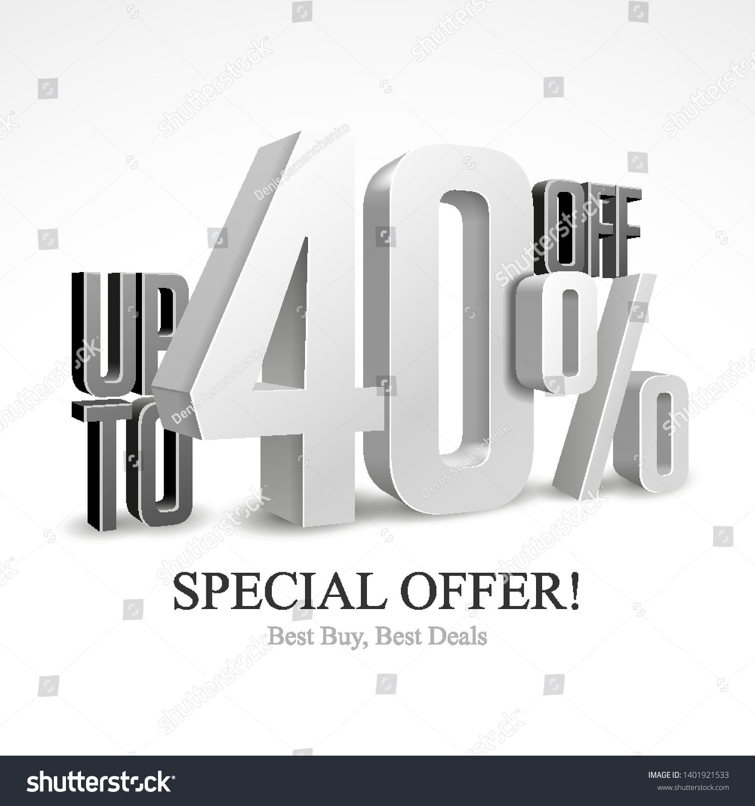 SVG of Up To 40% Off Special Offer Silver 3D Digits Banner, Template Forty Percent. Sale, Discount. Grayscale, Metal, Gray, Glossy Numbers. Illustration Isolated On White Background. Ready For Your Design. svg