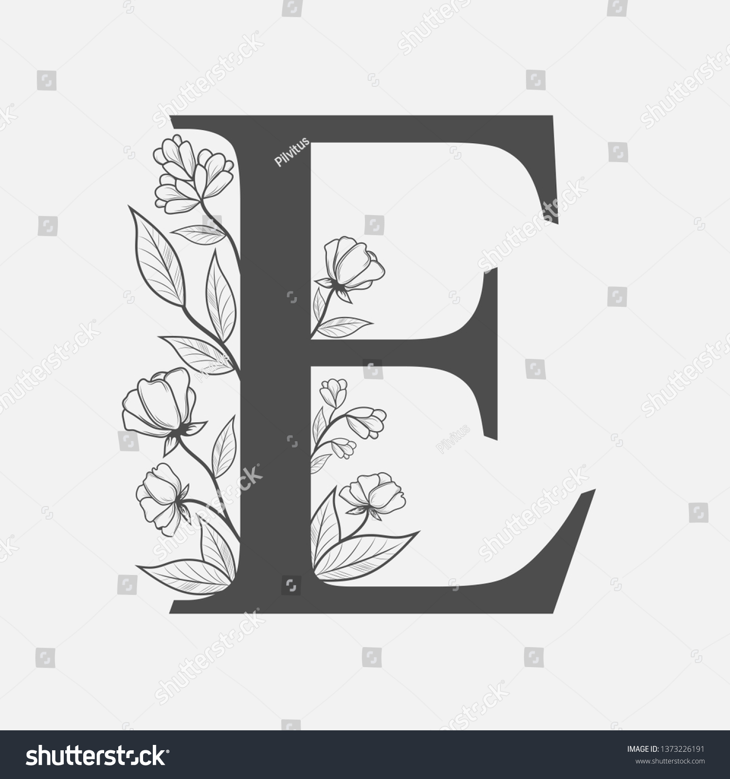 Uppercase Letter E Flowers Branches Vector Stock Vector (Royalty Free ...