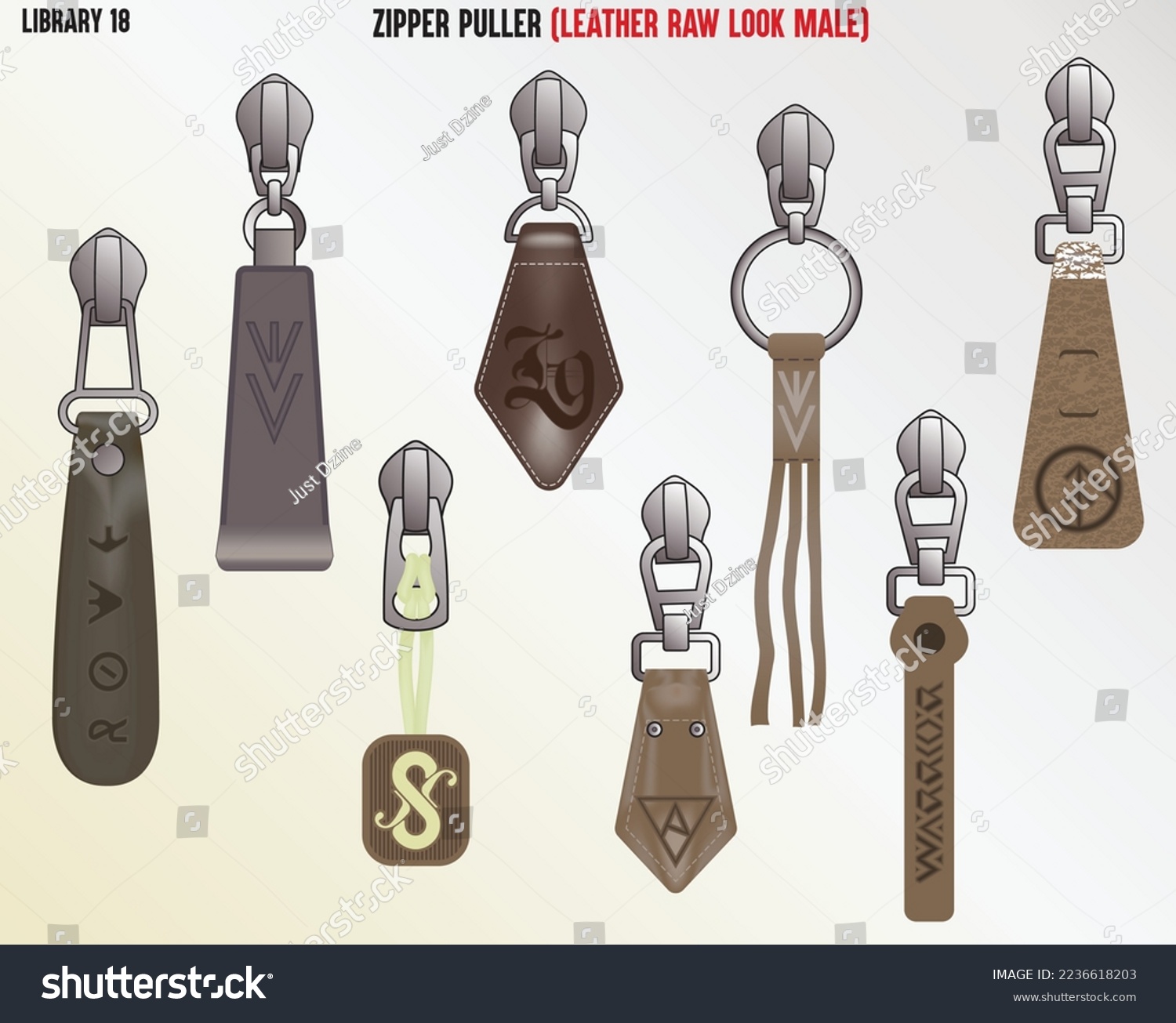 SVG of URBAN FASHION TREND ZIPPER PULLERS WITH LEATHER DESIGNS FOR YOUNG MEN AND BOYS IN VECTOR SKETCH svg