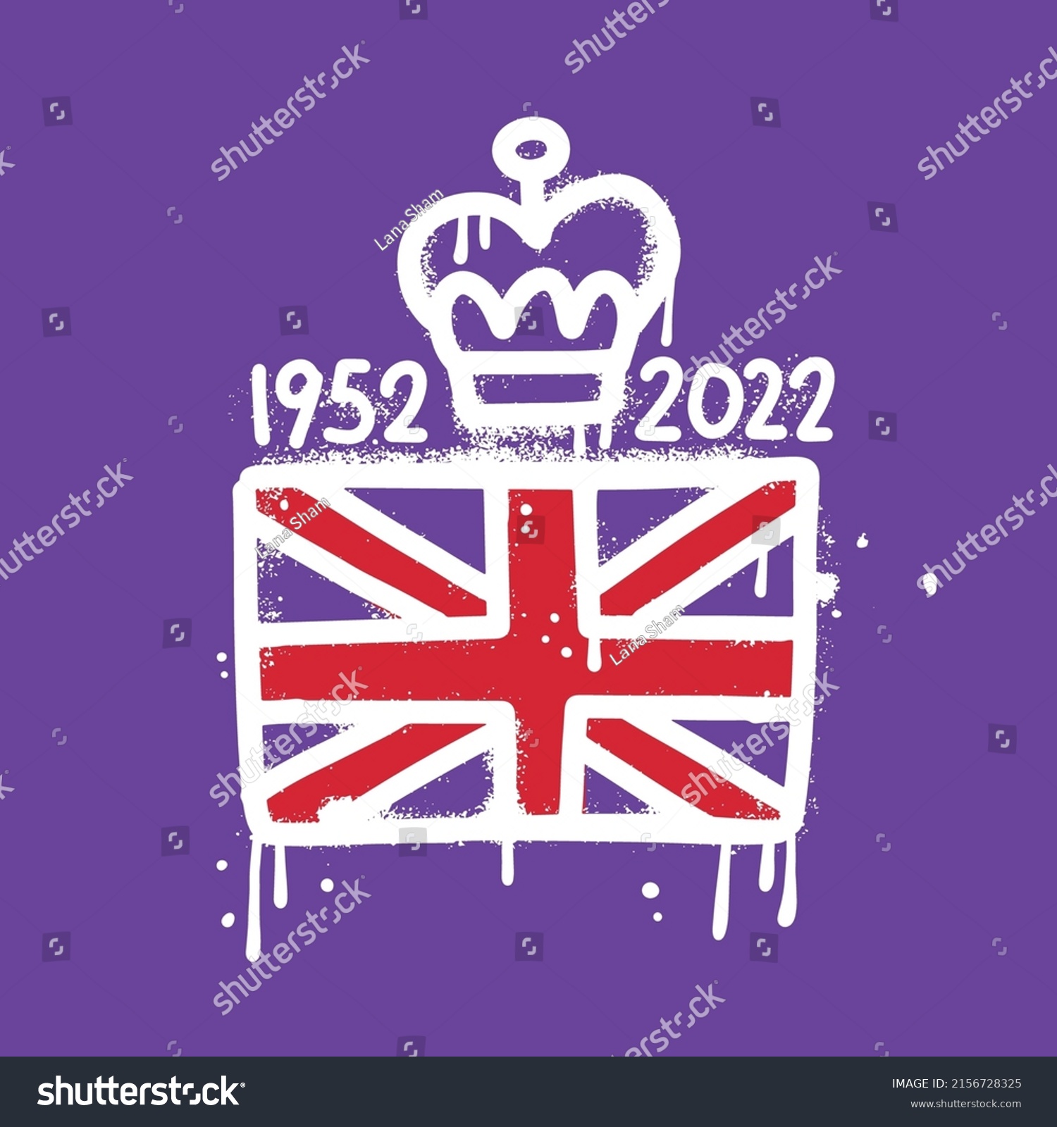 SVG of Urban graffiti for Queen. Platinum Jubilee 1952-2022 with British flag and crown. Ready greeting card for celebrate. Design for banner, sticker, badge, flyer, brochure. Vector textured hand drawn svg