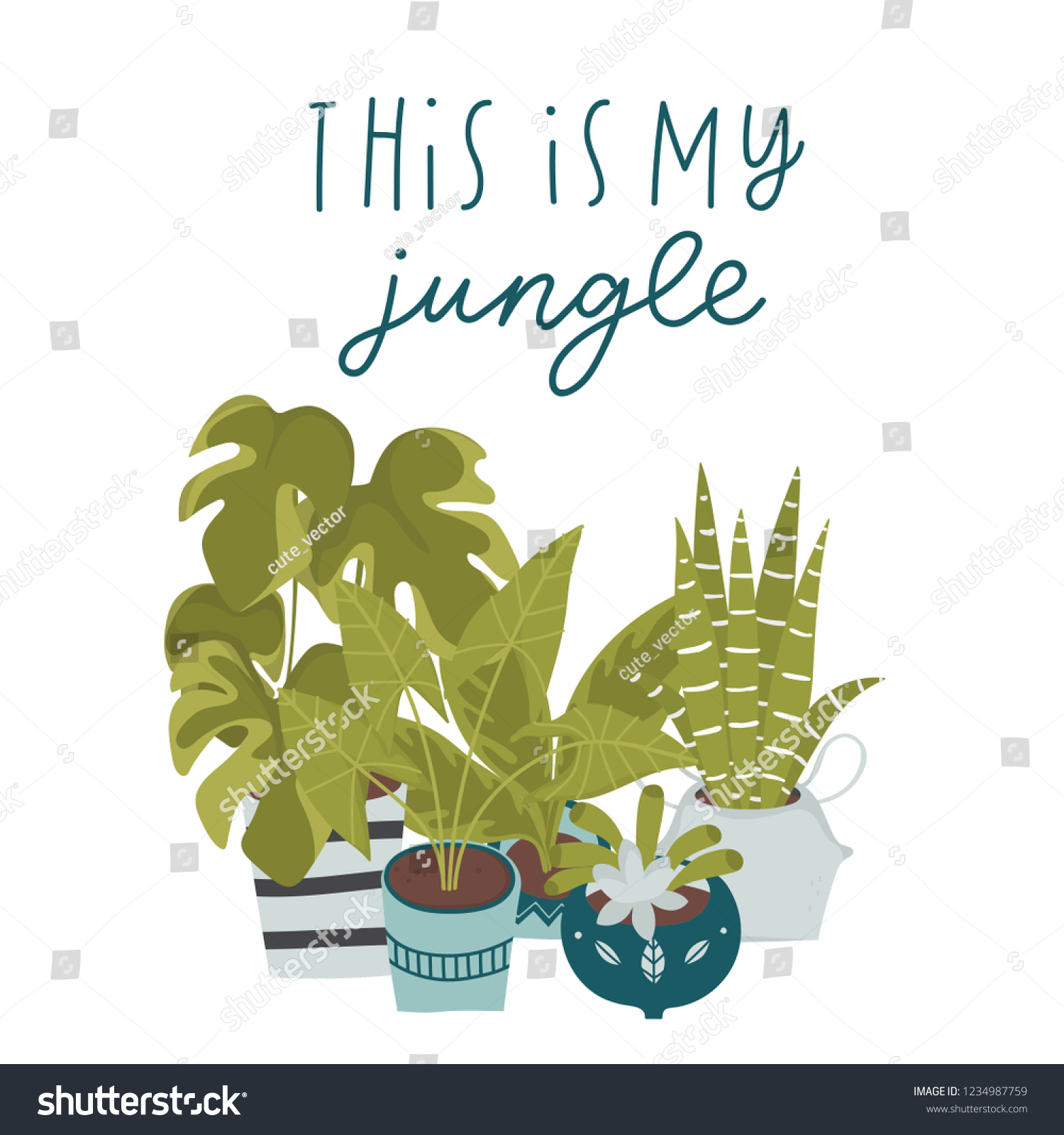 Urban Jungle Trendy Home Decor Beautiful Stock Vector