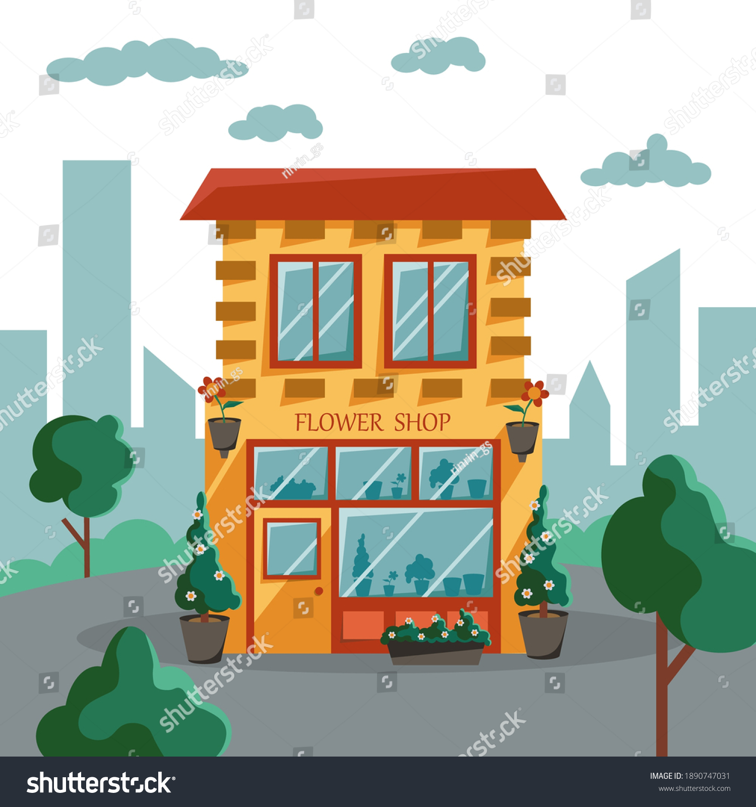 Urban Landscape Flower Shop Facade Store Stock Vector (royalty Free 