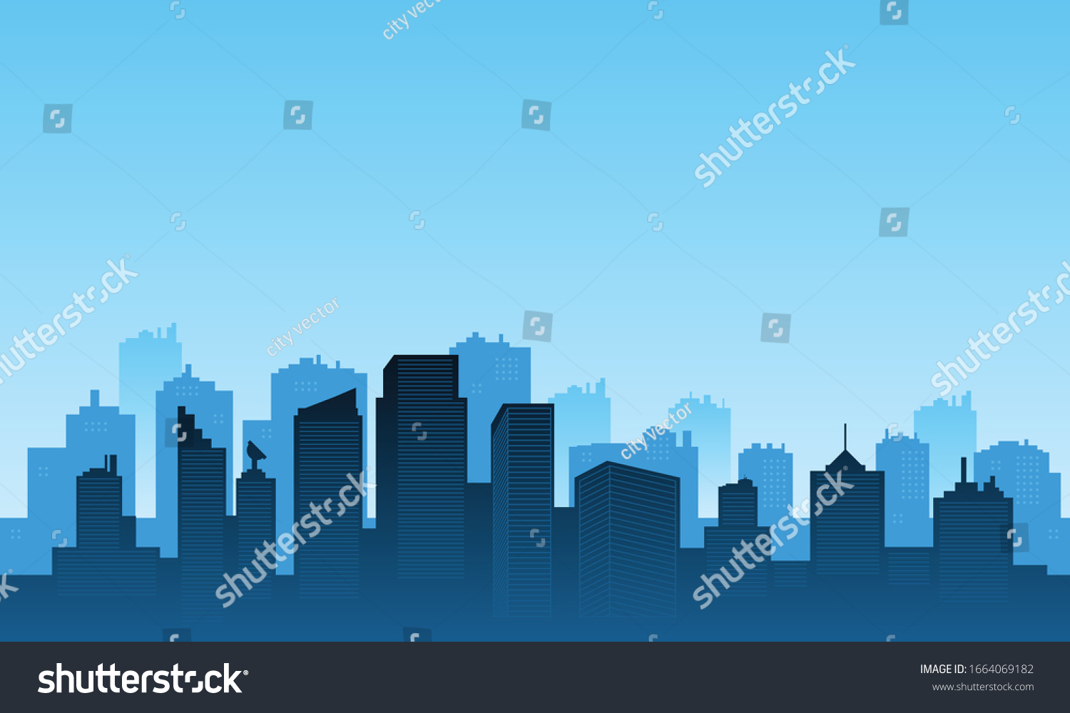 Urban Silhouette Many Buildings Skycraper Mall Stock Vector (Royalty ...