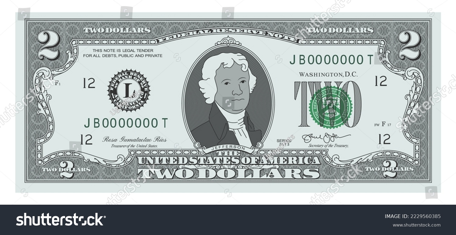 SVG of US Dollars 2 banknote - American dollar bill cash money isolated on white background - two dollars svg