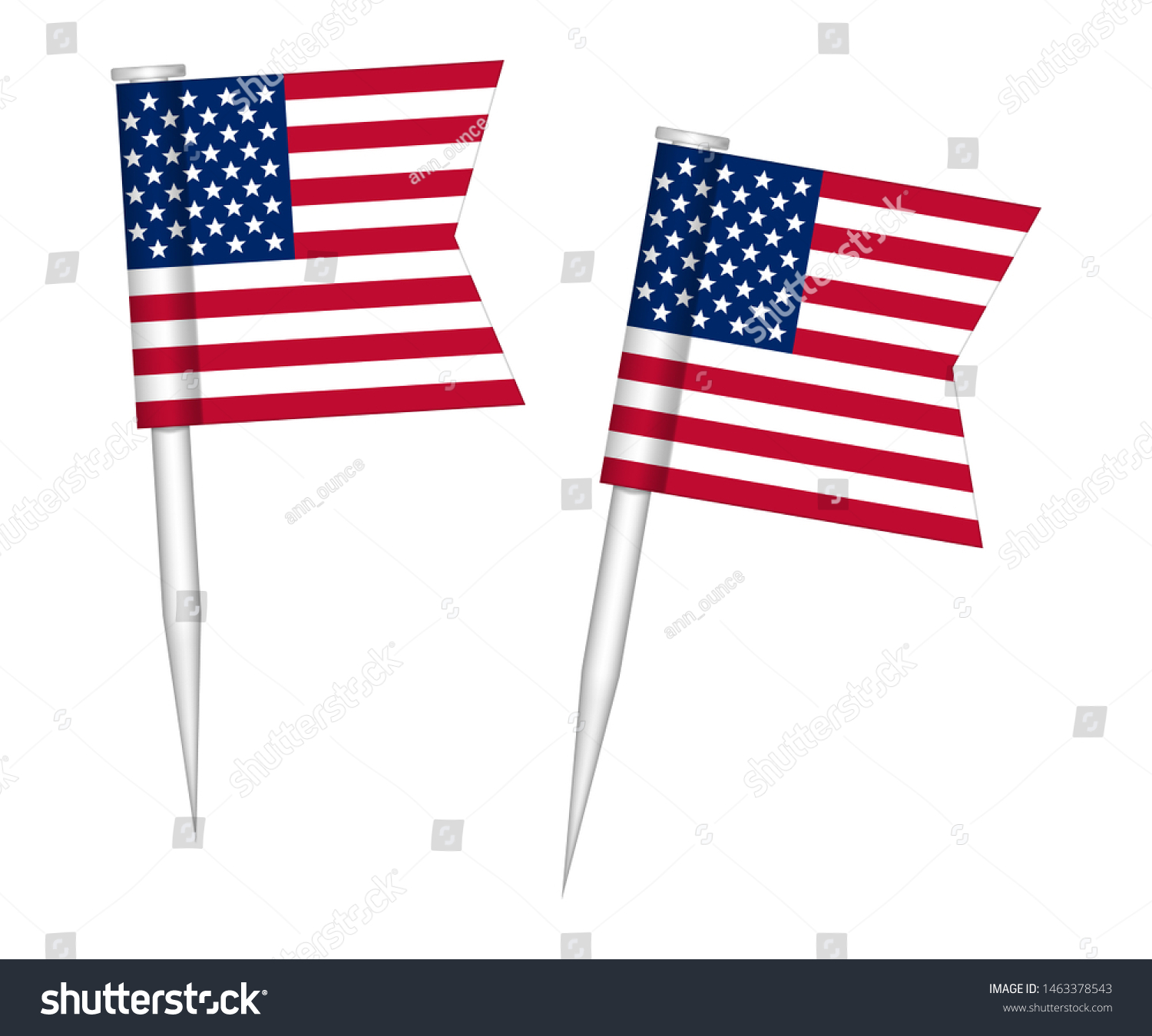 SVG of US flag push pins, vector illustration. Mini stick small pushpin American flags isolated on white background. svg