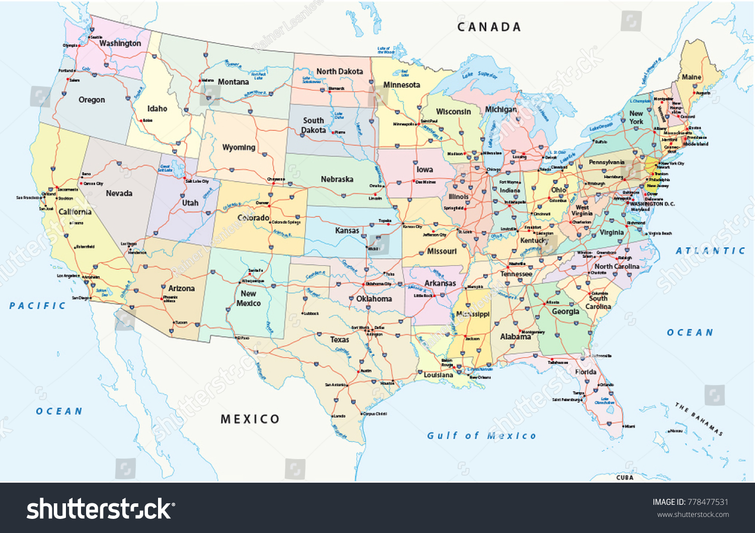 SVG of us interstate highway, administrative and political vector map svg