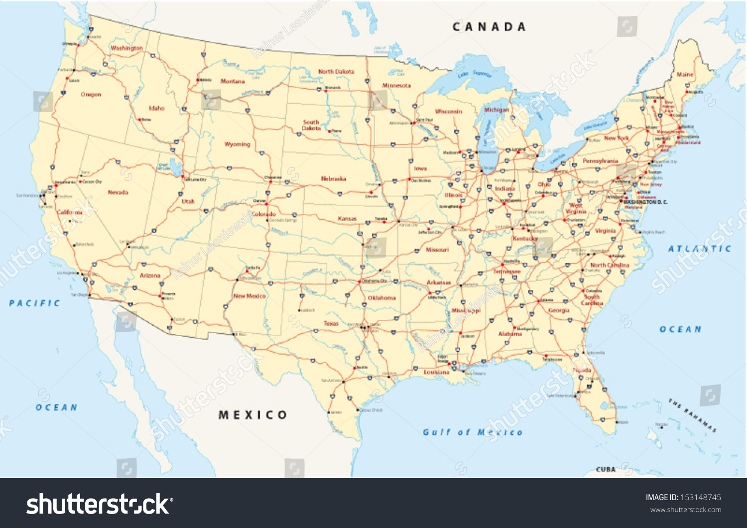 Us Interstate Highway Map Stock Vector Royalty Free 153148745