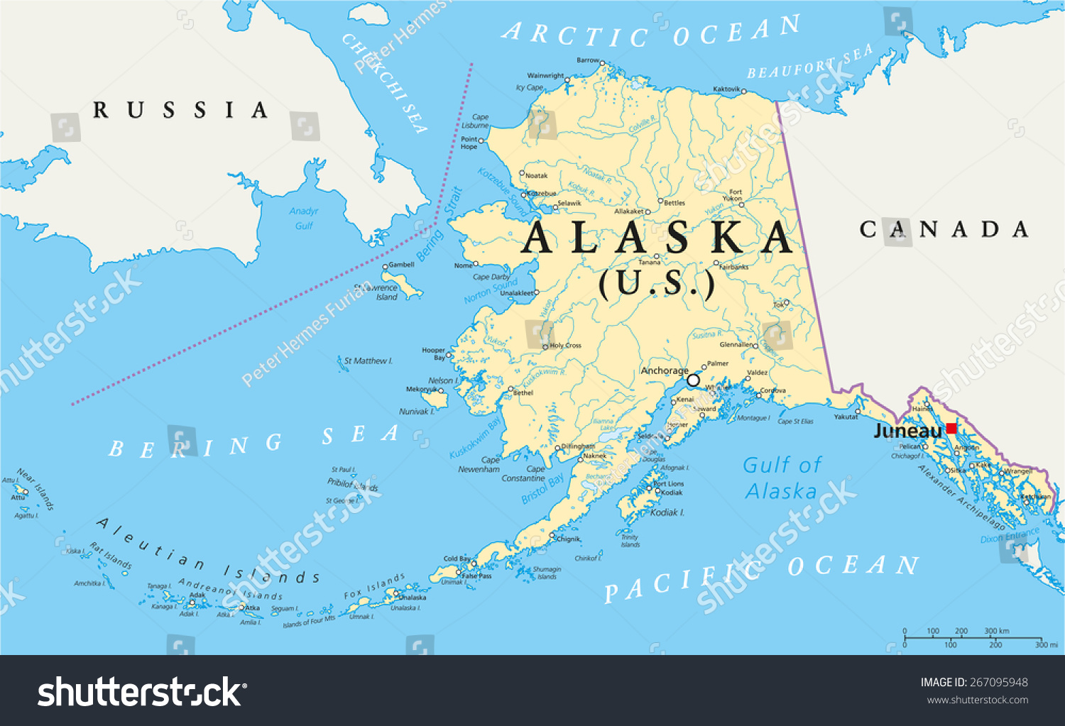Us State Alaska Political Map Capital Stock Vector Royalty Free