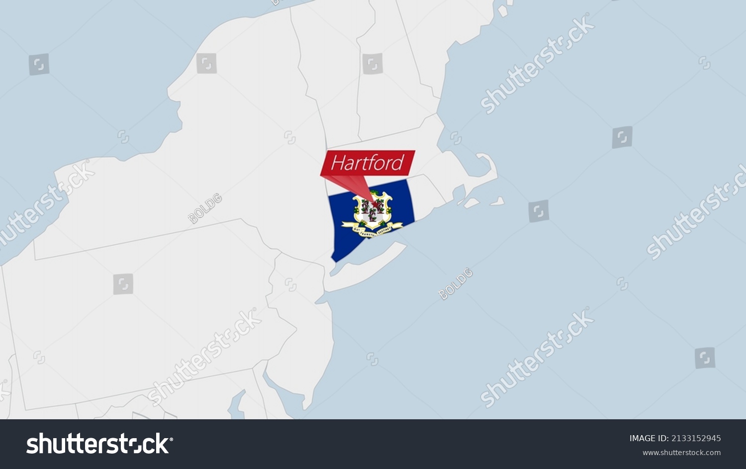 Us State Connecticut Map Highlighted Connecticut Stock Vector Royalty Stock Vector Us State Connecticut Map Highlighted In Connecticut Flag Colors And Pin Of Country Capital Hartford 2133152945