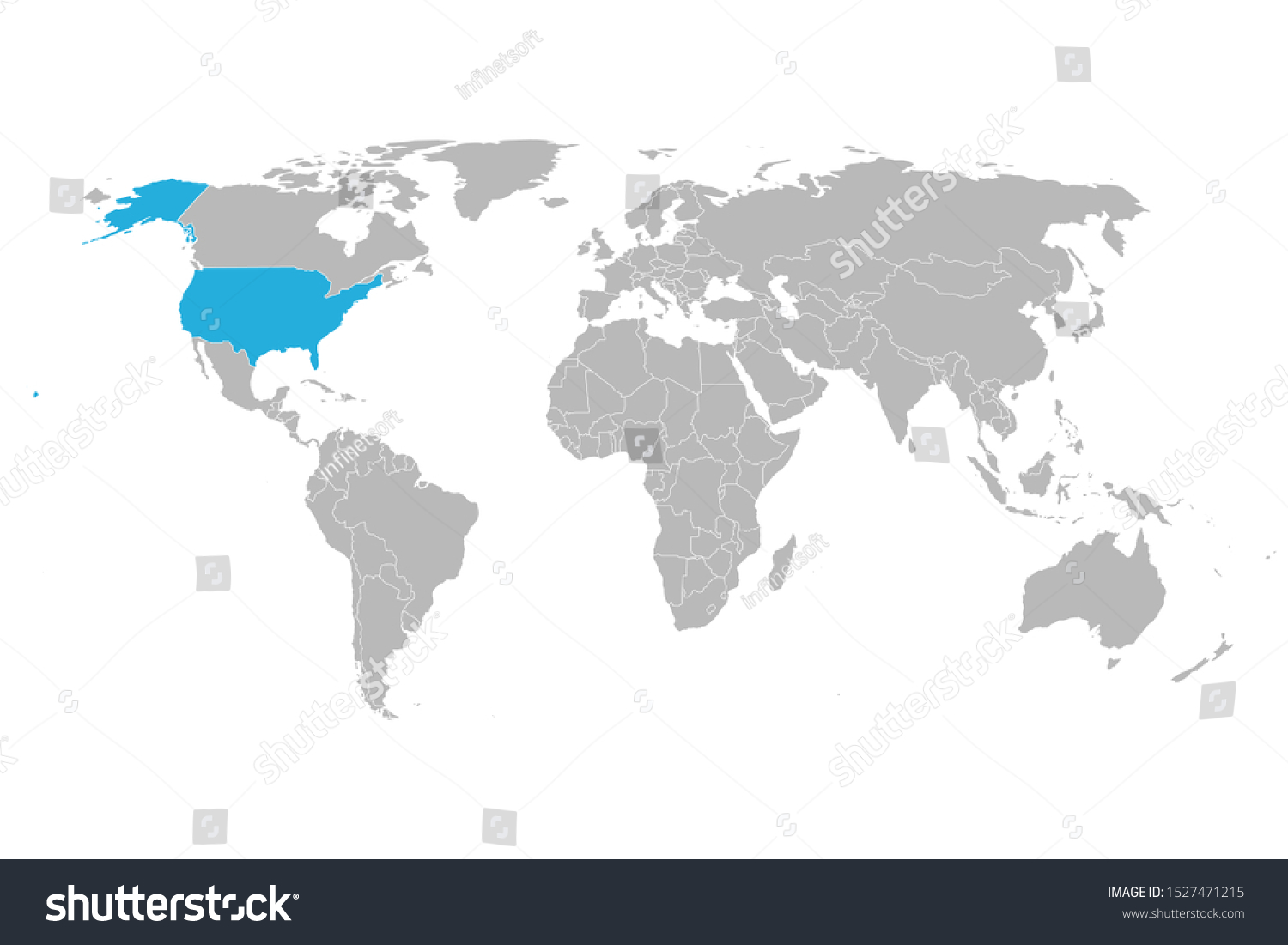 2 386 World Map Usa Highlighted Shutterstock Stock Vector Us World Map Highlighted With Blue Mark Vector Background Illustration 1527471215