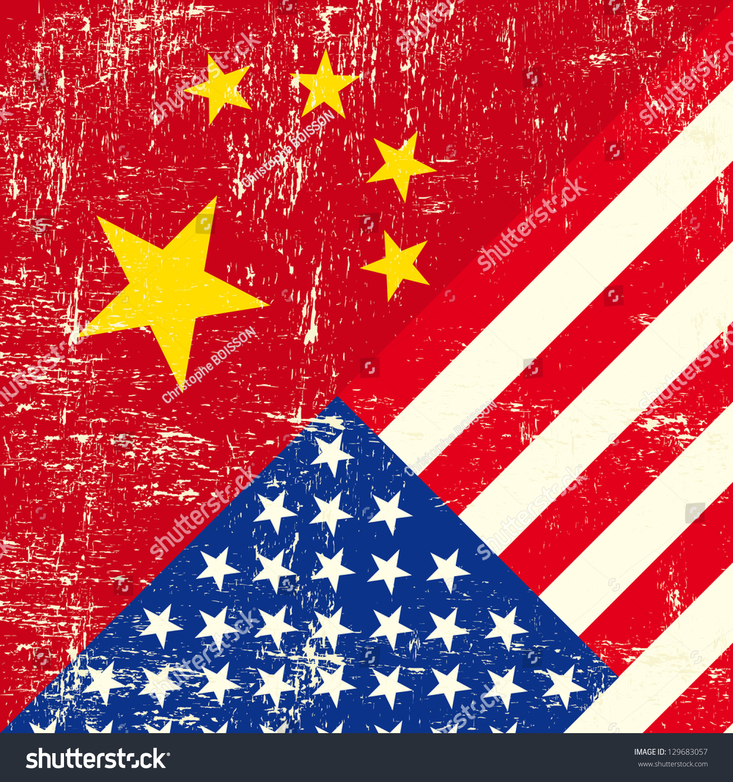 Usa And Chinese Grunge Flag Stock Vector Illustration 129683057 ...