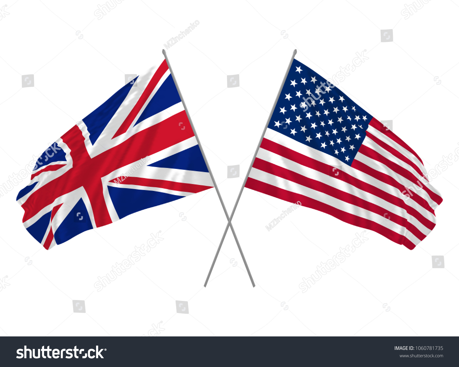 SVG of USA and UK crossed flags waving in the wind as sign of cooperation or sport competition or diplomatic meeting event. Vector illustration. svg