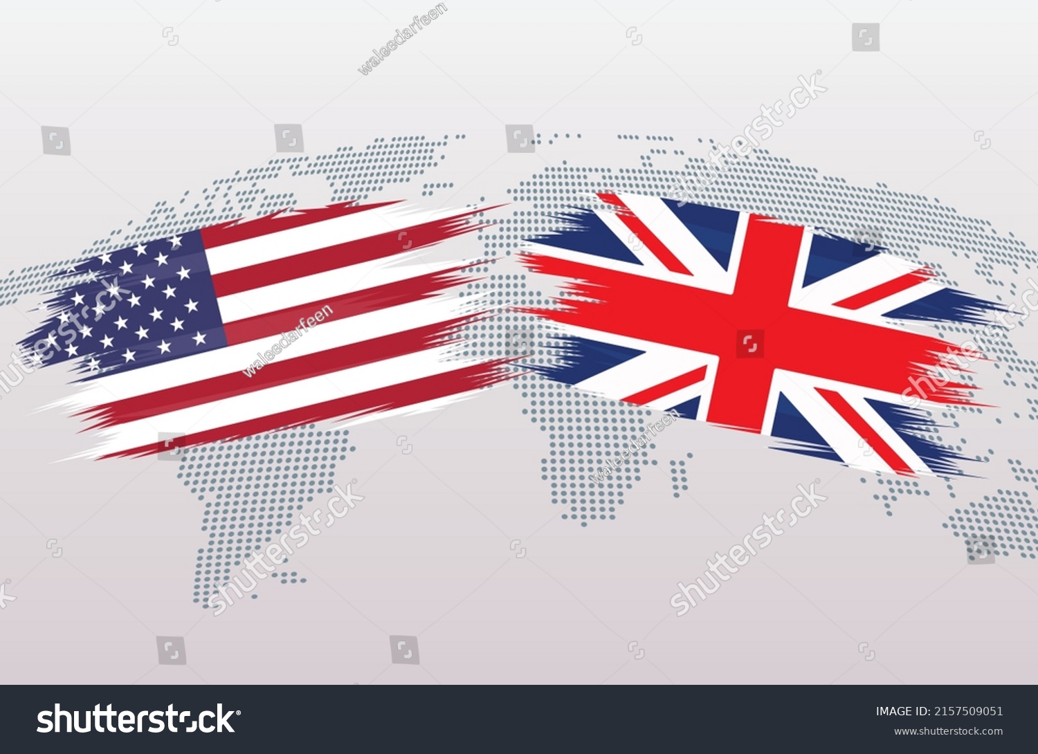 SVG of USA and UK flags. United Kingdom and American flags, isolated on grey world map background. Vector illustration. svg