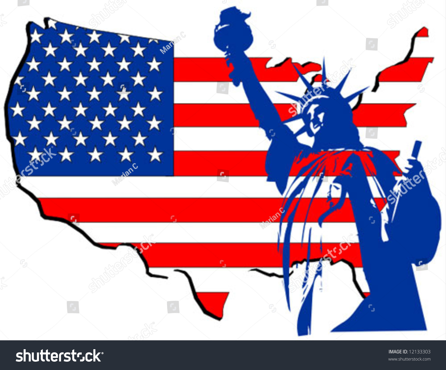 Usa Country Map Statue Liberty Stock Vector Royalty Free 12133303